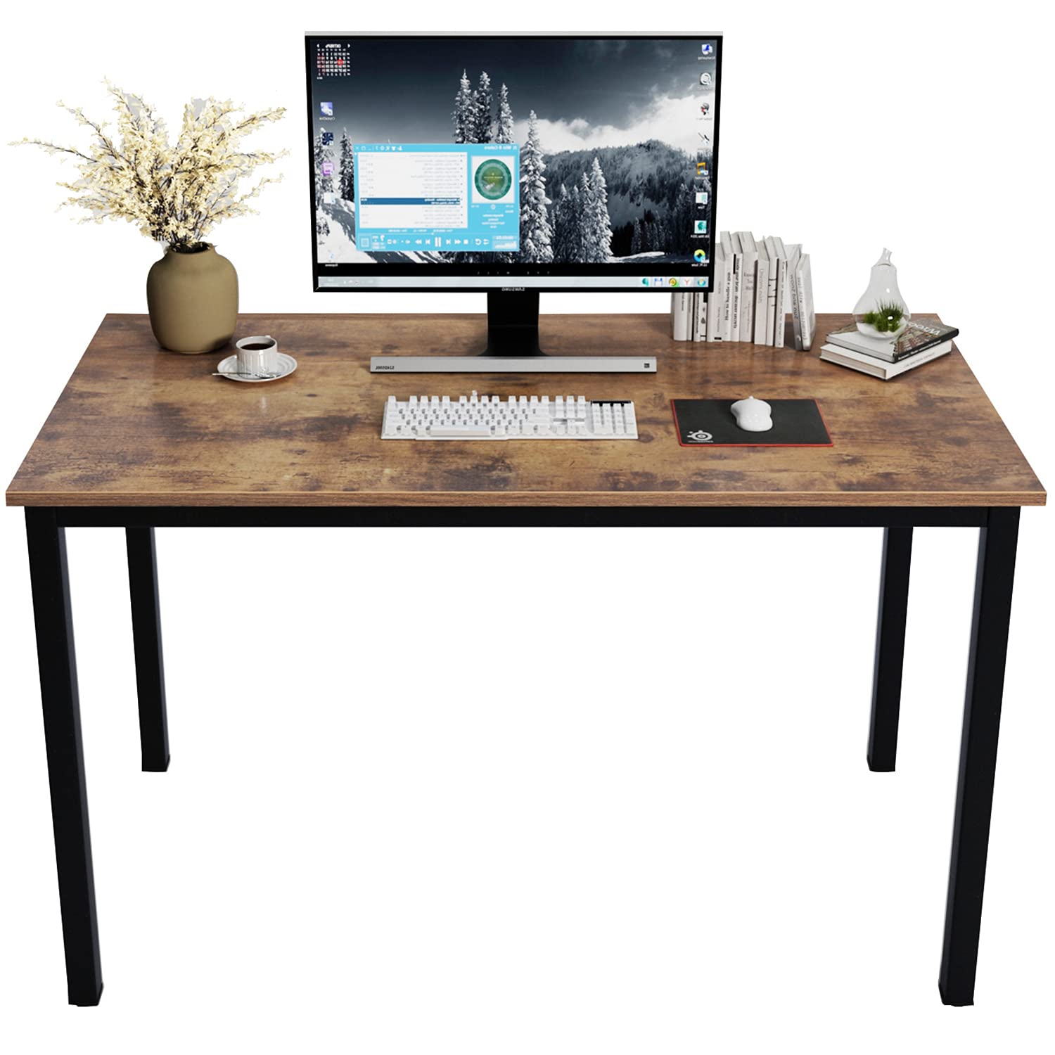 DlandHome 47 inch Rustic Brown Computer Desk - Home Office Desk, Study Desk, Gaming Desk with Sturdy Workstation for Small Spaces | Perfect for Remote Work, Online Classes & PC Gaming Setup