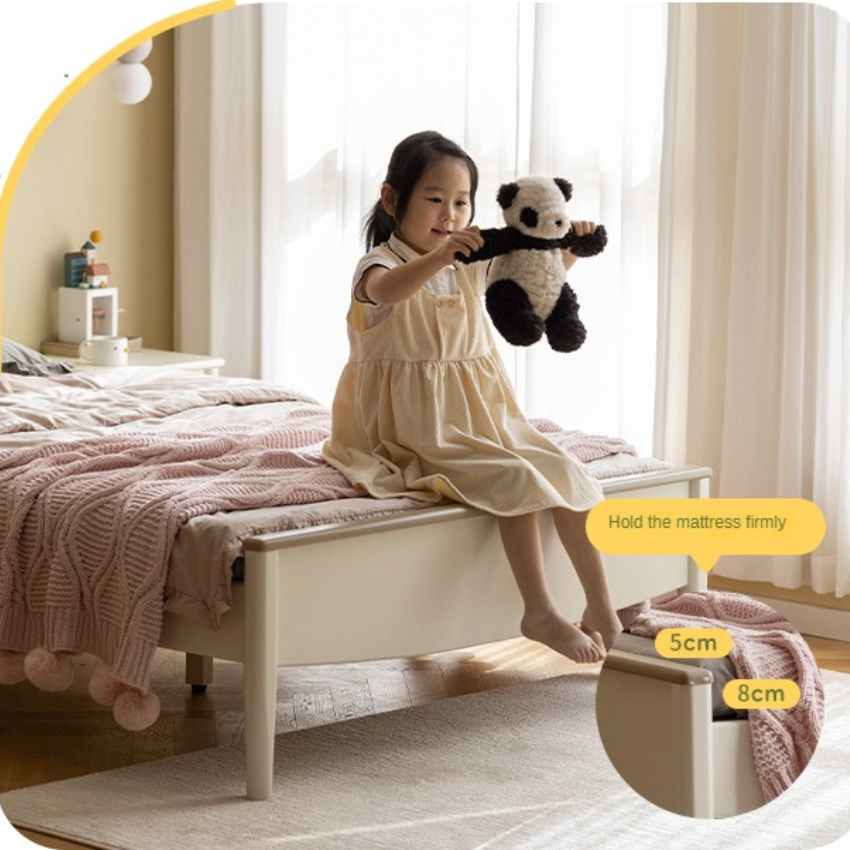 Modern Poplar Solid Wood Kids Bed - Sturdy, Safe & Eco-Friendly for Boys & Girls Bedroom, Nursery or Guest Room