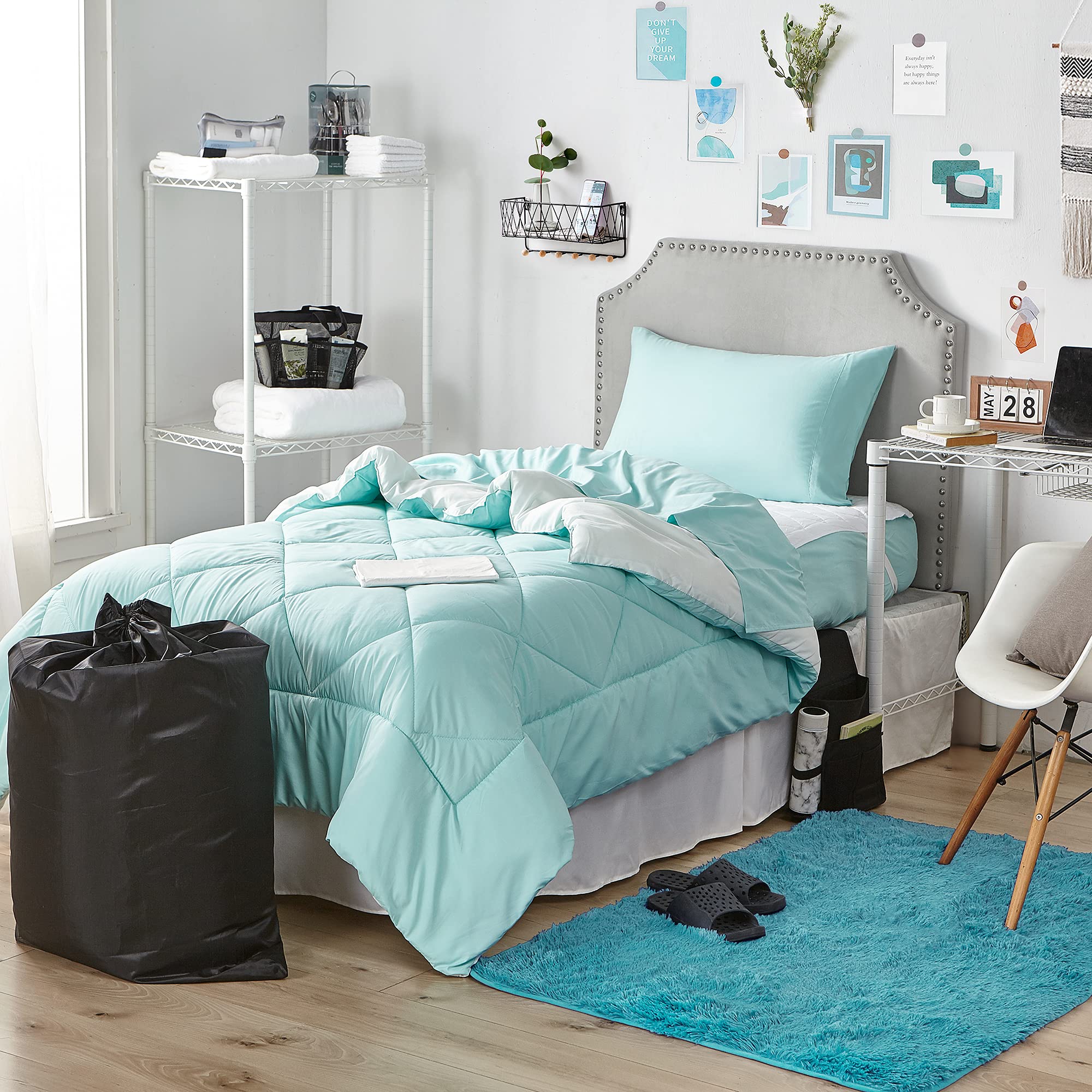 DormCo Bevel Tacked Plush Twin/Twin XL College Headboard - Glacier Gray | Soft Upholstered Bed Headboard for Dorm Rooms & Small Spaces | Perfect for College Students & Apartment Living