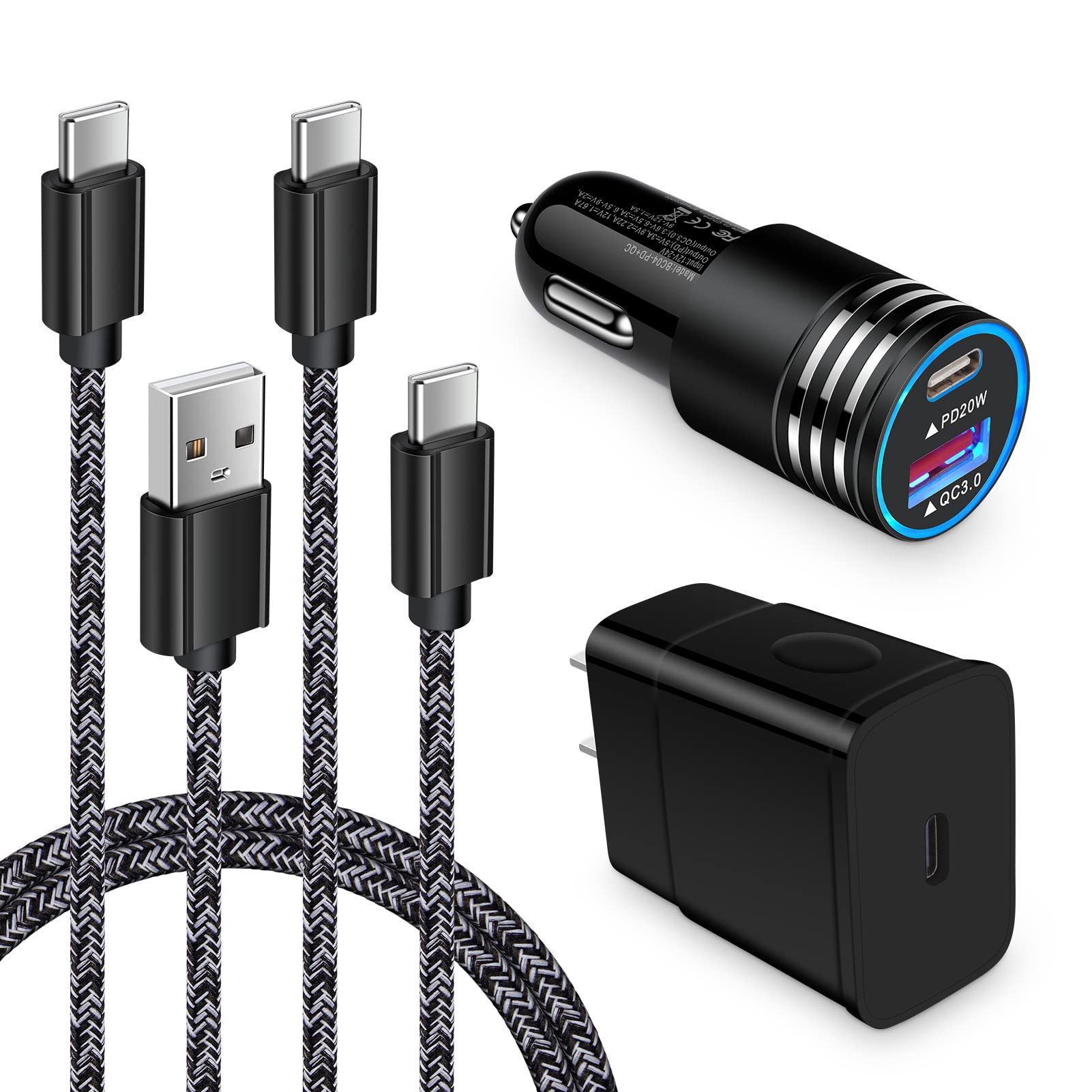 25W Type C Super Fast Samsung Charger Block & 38W Car Adapter with 3ft/6ft USB C Cables - Compatible with Galaxy S25 Ultra/S25+/S25/A16 5G/A15/A14/S24/S23/S22/S21 FE/S20/A13/A25/A54/A34/A53/Z Fold 6/5/4 - Perfect for Home, Office & Travel Charging