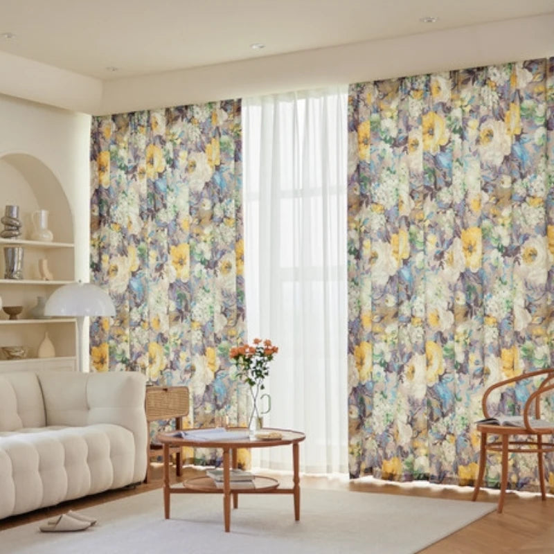 Custom French Botanical Canvas Blackout Curtains for Bedroom & Living Room - Elegant Floral Print Window Treatments for Light Blocking & Privacy