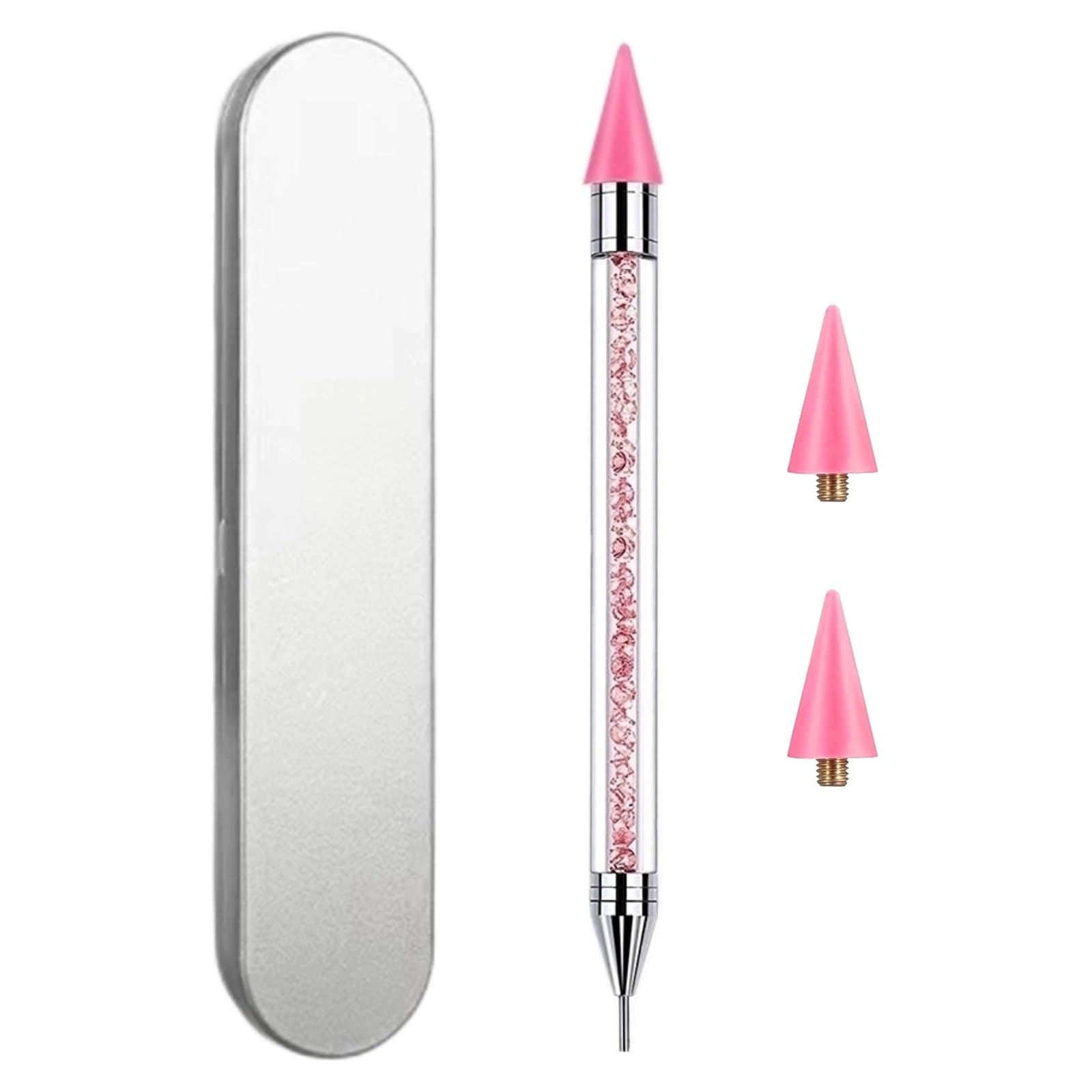 Rhinestone Picker Tool with 2 Wax Tips - Wax Pencil for Nail Gems & Rhinestones - Nail Dotting Tool Applicator for DIY Nail Art - Perfect for Professional Salons & Home Manicures (Pink)