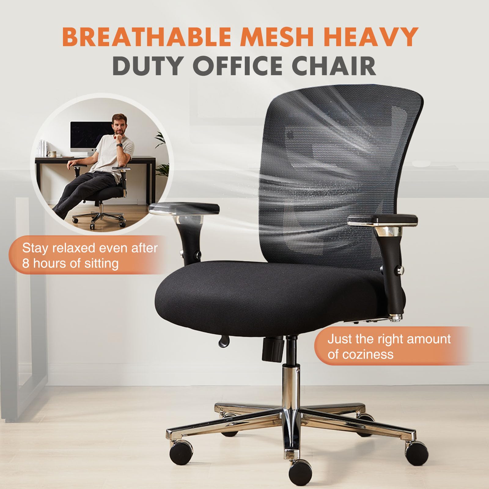 Heavy Duty Big and Tall Office Chair 500lbs Capacity - Ergonomic Adjustable Lumbar Support, 3D Armrests & Smooth Rolling Wheels - Home & Executive Office Chair for Adults - Perfect for Long Work Hours & Gaming Sessions