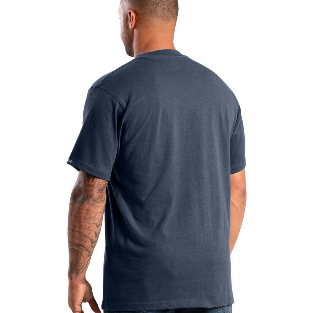 Berne Men's Heavyweight Short Sleeve Pocket Work Shirt - Durable Cotton Blend, Comfortable Fit, Navy Blue (BSM71) | Ideal for Construction, Farming, Outdoor Work & Casual Wear