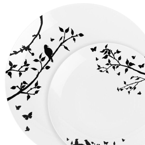 32-Piece Round Plastic Dinnerware Set - White & Black Disposable Plates, Bowls, Cups & Utensils for 16 Guests - Perfect for Parties, Picnics, BBQs & Outdoor Events