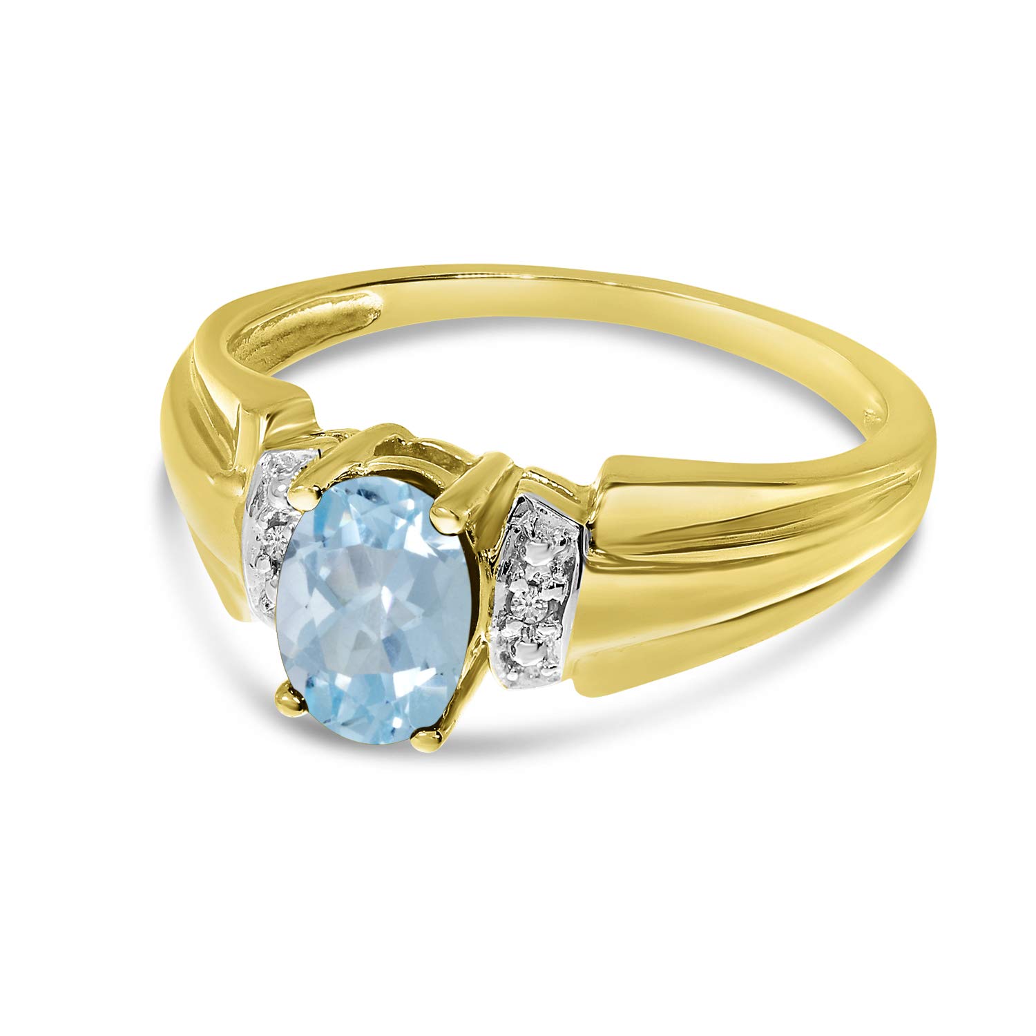 10K Yellow Gold Oval Aquamarine and Diamond Engagement Ring for Women - Elegant Wedding, Anniversary, or Promise Gift