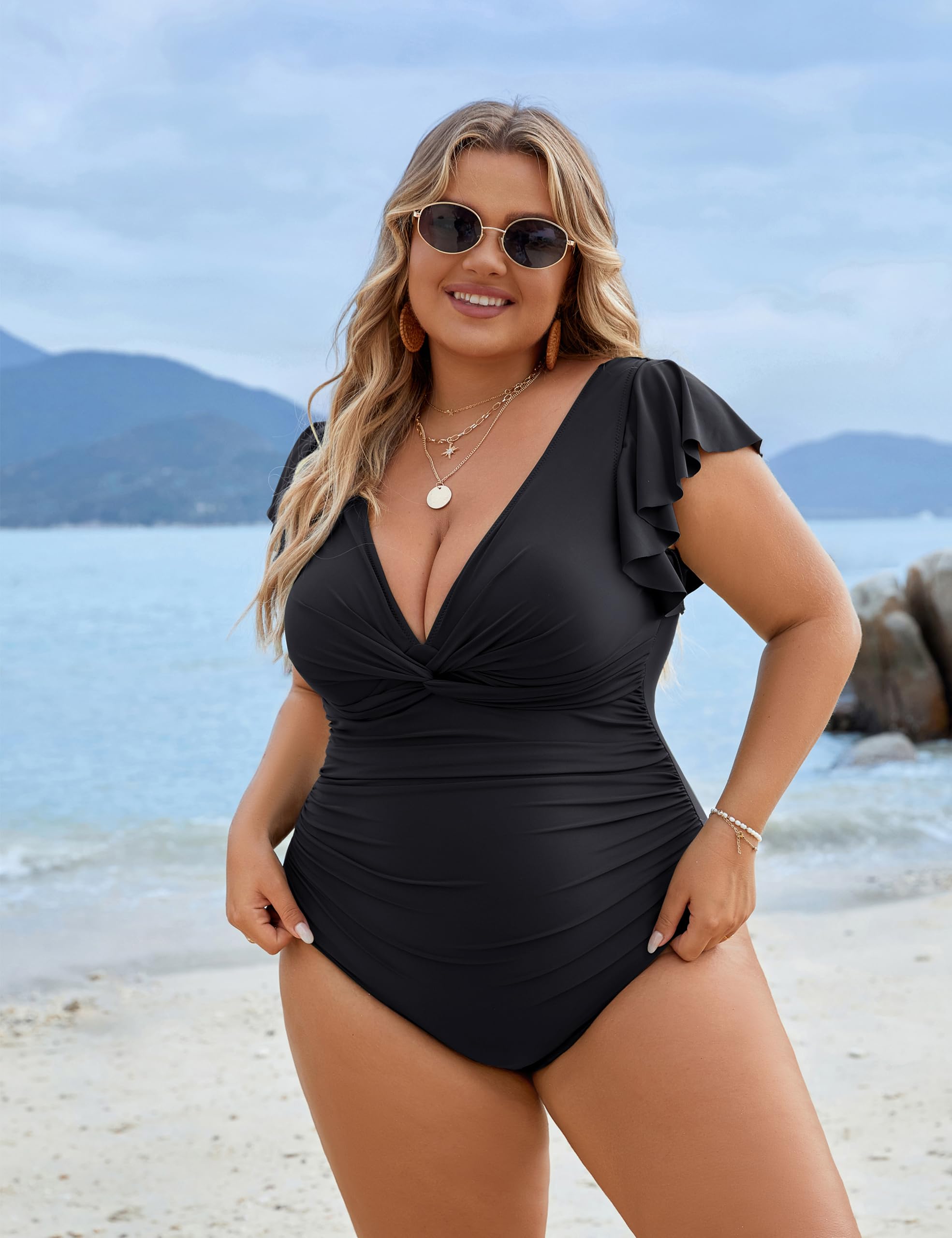 Blooming Jelly Women's Tummy Control One Piece Swimsuit - Plus Size Bathing Suit with Lace Up Back & Ruffle Detail | Sexy Swimwear for Beach, Pool & Vacation 2025