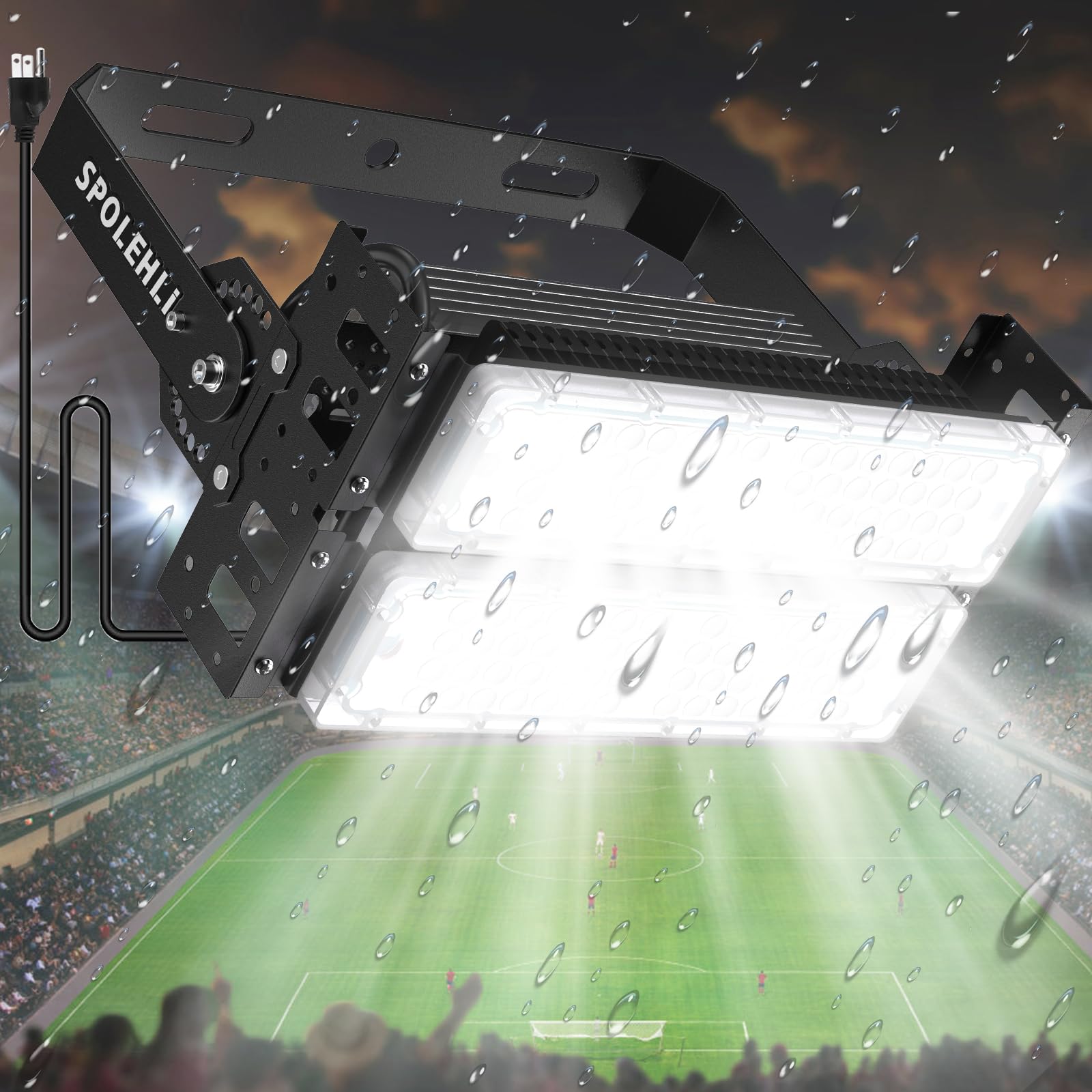 600W LED Stadium Flood Lights - 16000LM Super Bright, IP66 Waterproof, 6500K Daylight White - 100W Equivalent Energy Saving Outdoor Arena Lights (85-305V) with 5-Year Warranty - Perfect for Sports Fields, Parking Lots, and Large Outdoor Venues