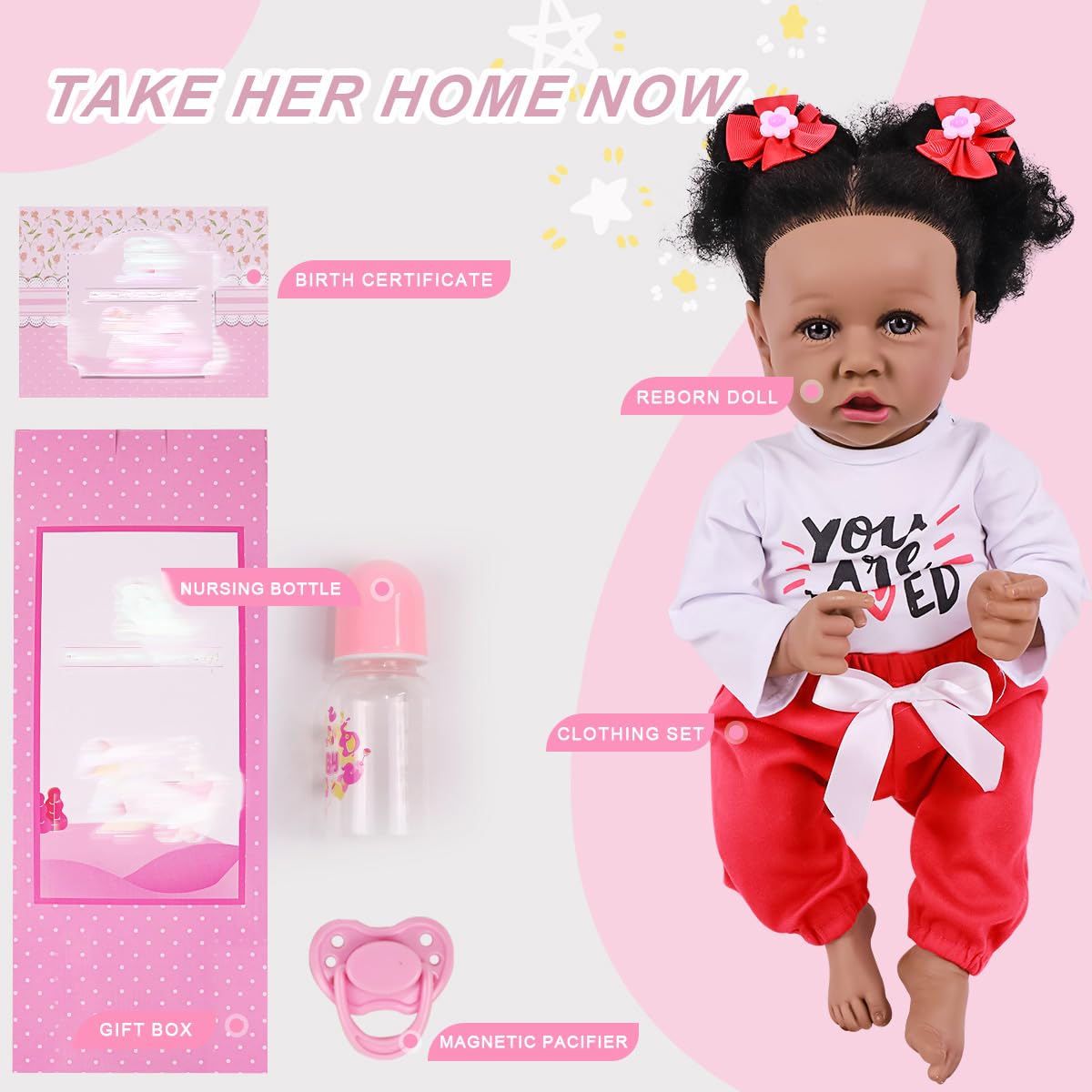 22 Inch Realistic African American Reborn Baby Doll - Lifelike Soft Body Newborn Doll for Kids Age 3+ | Perfect Gift, Role Play, Nursery Decoration & Collectible