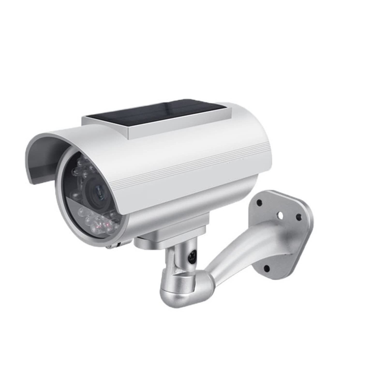 DELURA 4-Pack Solar Security Fake Camera Outdoor - Dummy Surveillance with LED Light, Waterproof & Solar Panel for Home Security (Silver) | Ideal for Deterring Burglars in Yards, Garages & Indoor Spaces