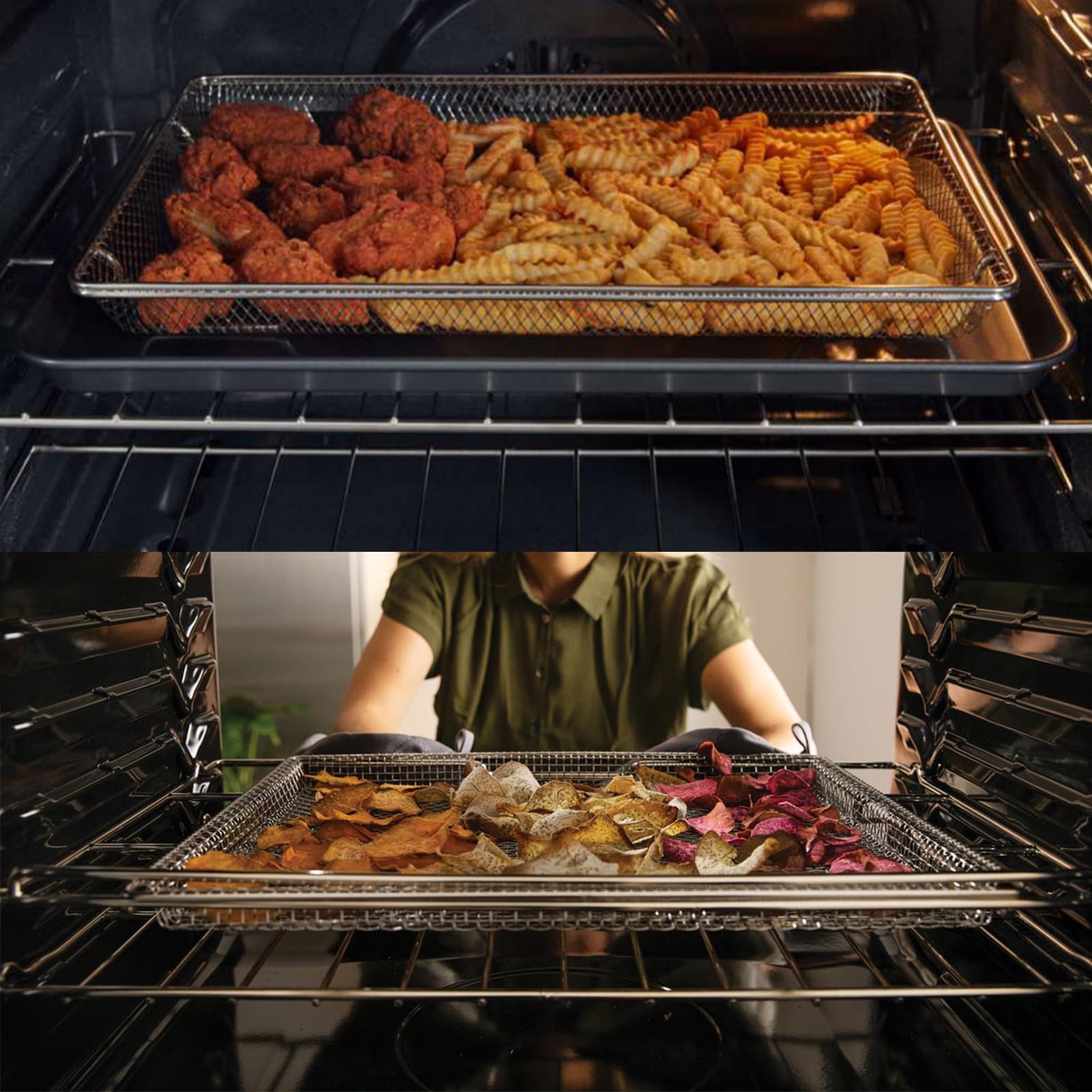 FRIGPEREAFT 304 Stainless Steel Air Fryer Tray Replacement for Frigidaire Ready Cook 30'' Range Oven - 25’’ x 16.25’’ Air Fryer Rack & Basket Set - Perfect for Healthy Frying, Roasting, and Baking in Frigidaire Electric Wall Ovens