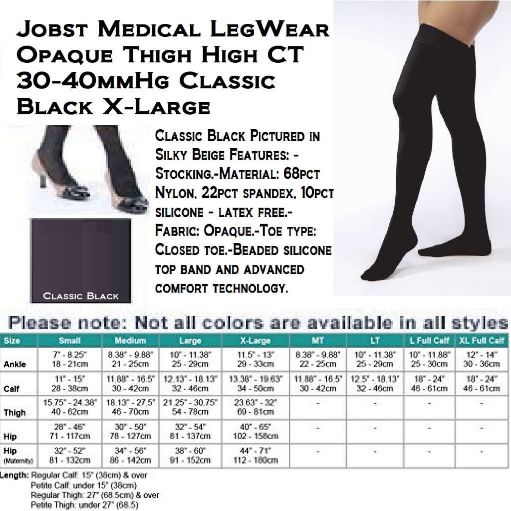 BSN Medical 115183 JOBST Opaque Compression Stockings for Women - Thigh High 30-40 mmHg Closed Toe X-Large in Classic Black | Medical Grade Support for Varicose Veins, Swelling & Circulation | Perfect for Travel, Pregnancy & Post-Surgery Recovery