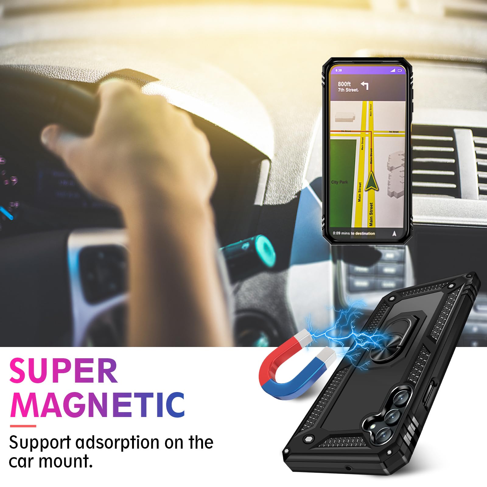 **Samsung Galaxy S24/S25 Case with Screen Protector – Military-Grade Shockproof Heavy Duty Cover, Magnetic Ring & Kickstand – Protective Phone Case for Galaxy S24 5G (Black) – Perfect for Outdoor, Travel & Daily Use**