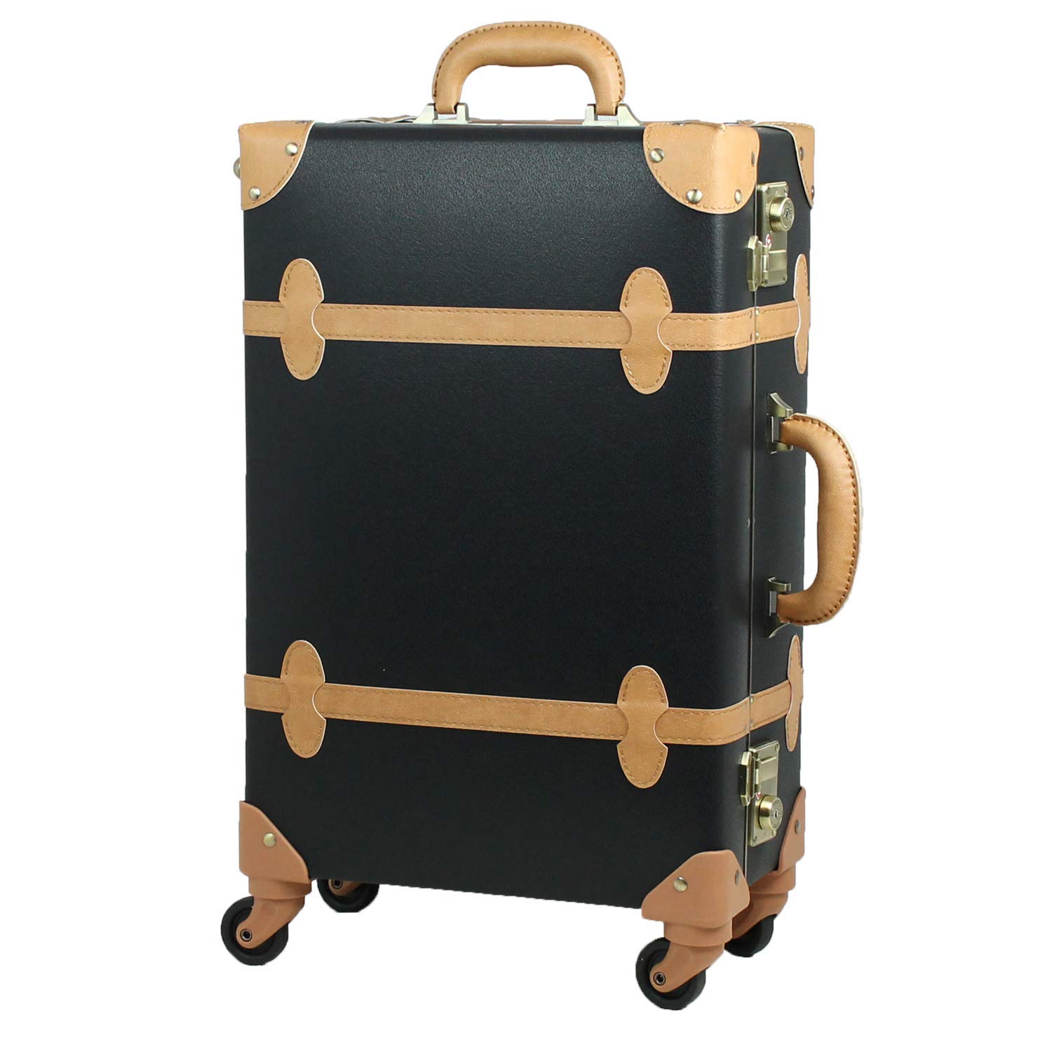 Vintage TSA Lock Trolley Luggage - Medium Black & Beige Suitcase for Travel, Business Trips & Weekend Getaways | Durable & Stylish Carry-On