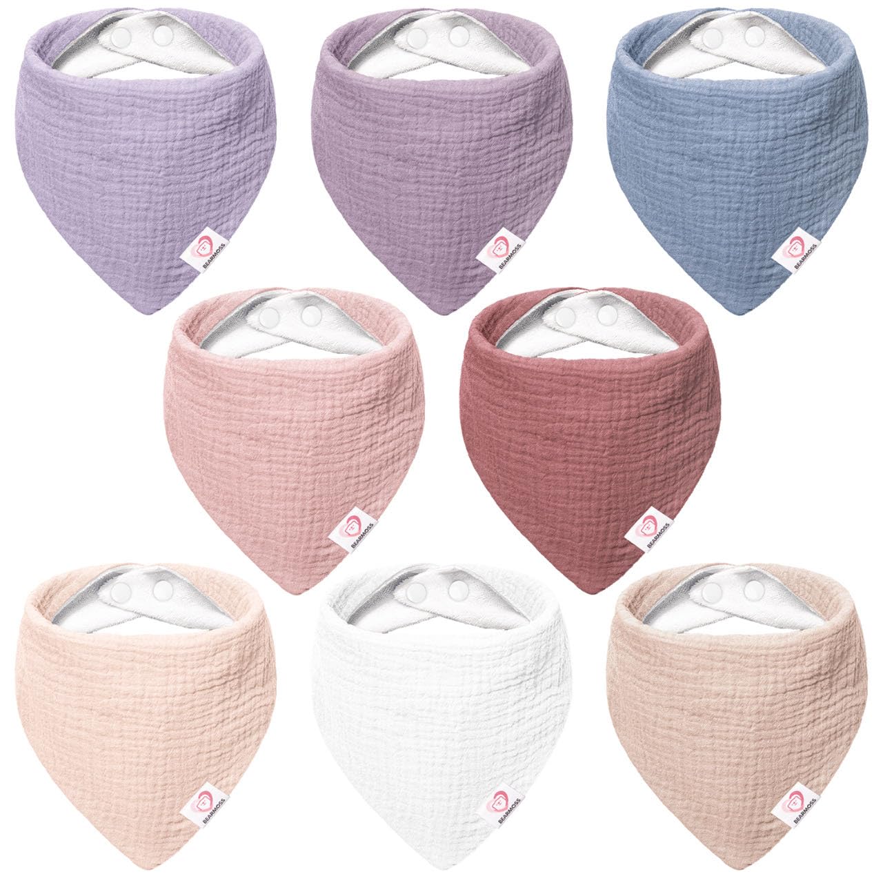 Bearmoss Muslin Baby Bibs - 100% Cotton Bandana Drool Bibs for Boys & Girls | Soft, Absorbent & Washable | Perfect for Teething, Drooling & Mealtime (Set of 3)