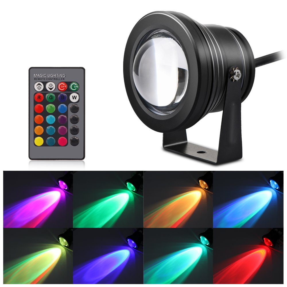 OurLeeme 10W RGB Underwater LED Lights - Waterproof Submersible Color Changing Lights with Remote Control for Ponds, Fountains, Aquariums & Hot Tubs | DC 12V Landscape Spot Lighting | Perfect for Backyard Decor, Pool Parties & Nighttime Ambiance