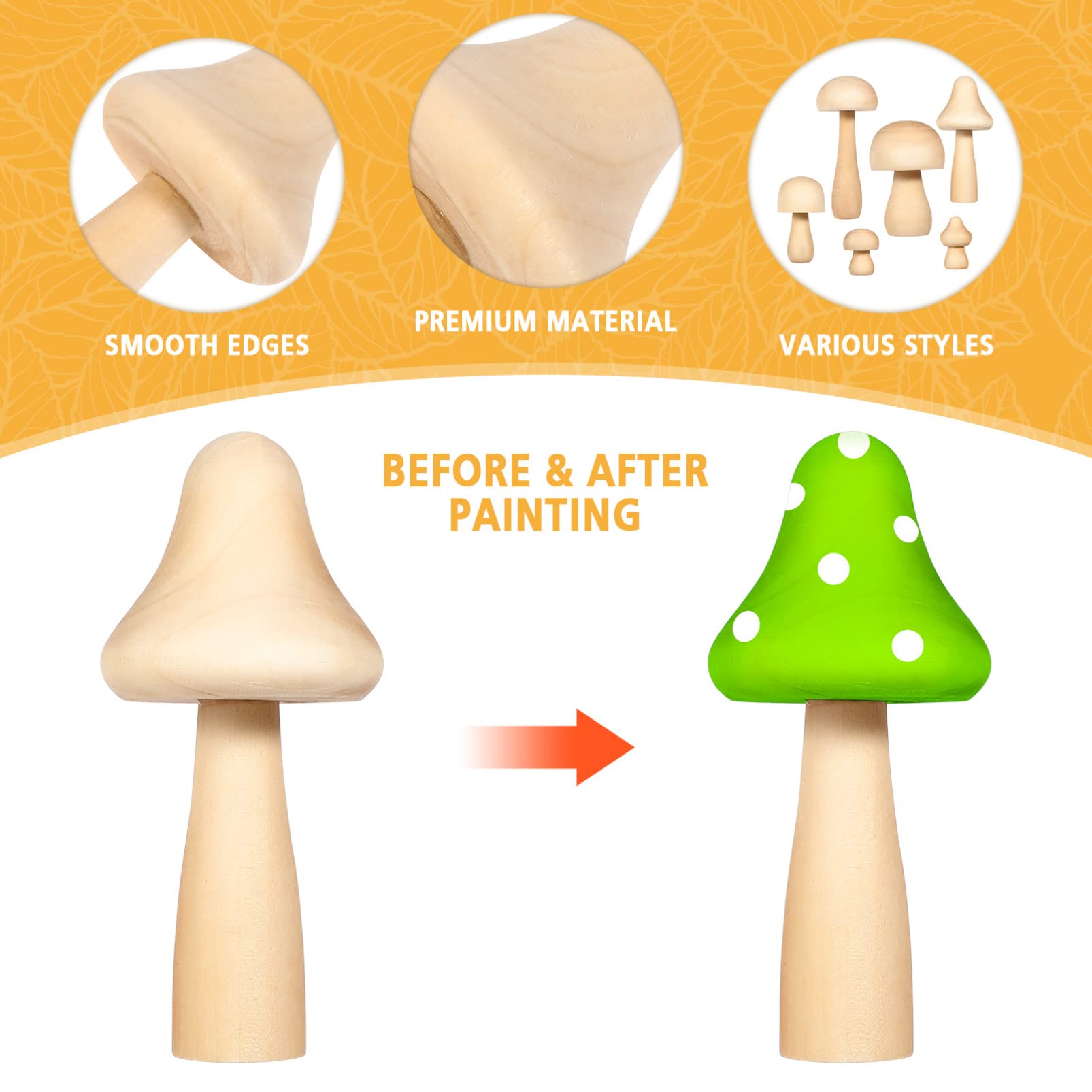 6pcs Unfinished Wooden Mushroom DIY Craft Kit for Kids - Doodle White Mushroom Wooden Ornaments, Graffiti Art Supplies, Children's Painting Activity, Home Decor & Party Favor Crafts