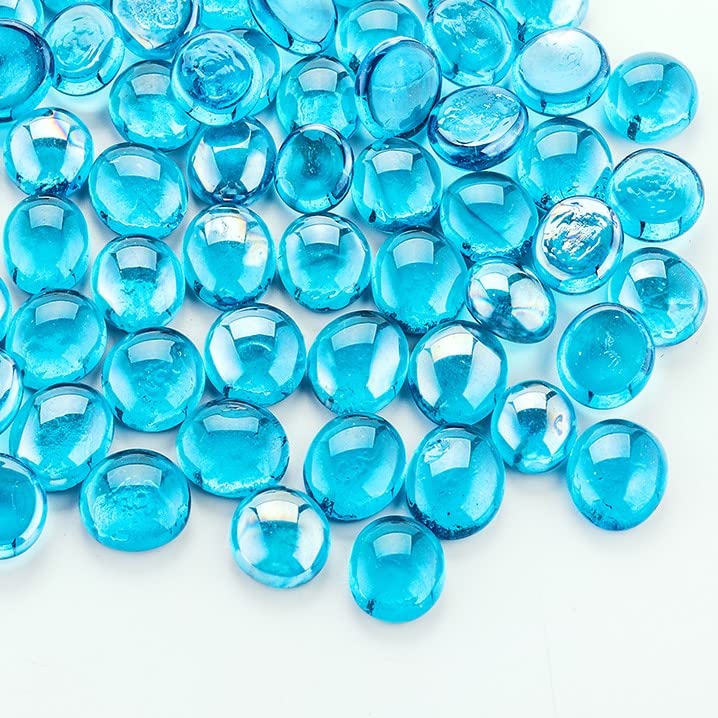Sea Blue Glass Pebbles - 1lb Flat Blue Marble Beads for Vase Fillers, Centerpieces, Fish Tanks & Aquarium Decor | Perfect for Wedding Decorations, Party Centerpieces & Home Decorative Accents