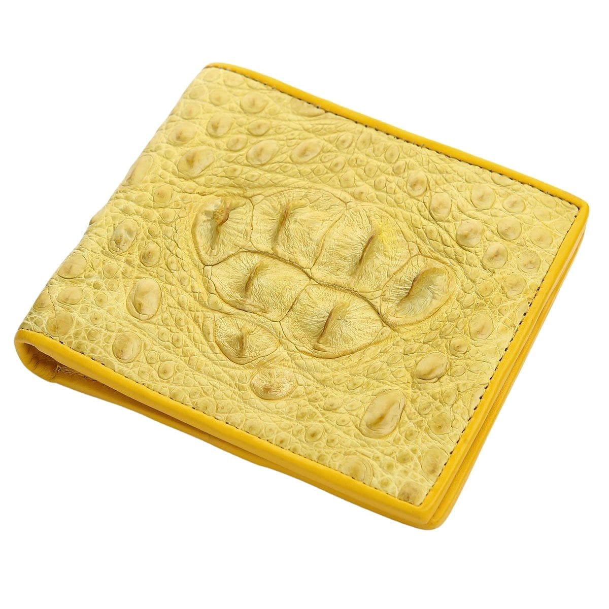 Premium Genuine Crocodile Leather Men's Wallet - Yellow Luxury Bifold Wallet for Men with RFID Protection - Perfect for Business, Travel & Everyday Use