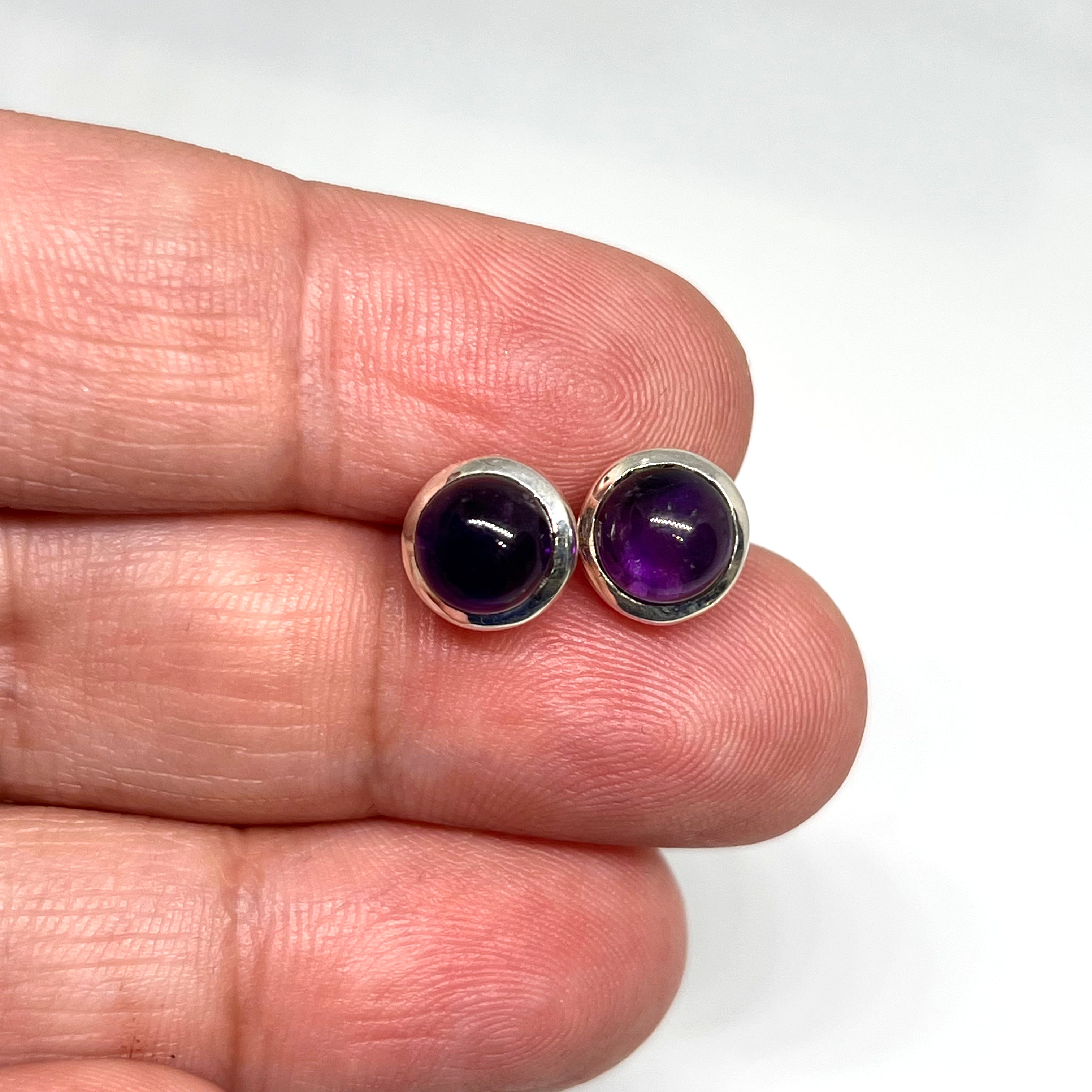 6.5mm Round Cabochon Bezel Set Stud Earrings - PSE018 - Perfect for Everyday Wear, Gift Giving & Special Occasions