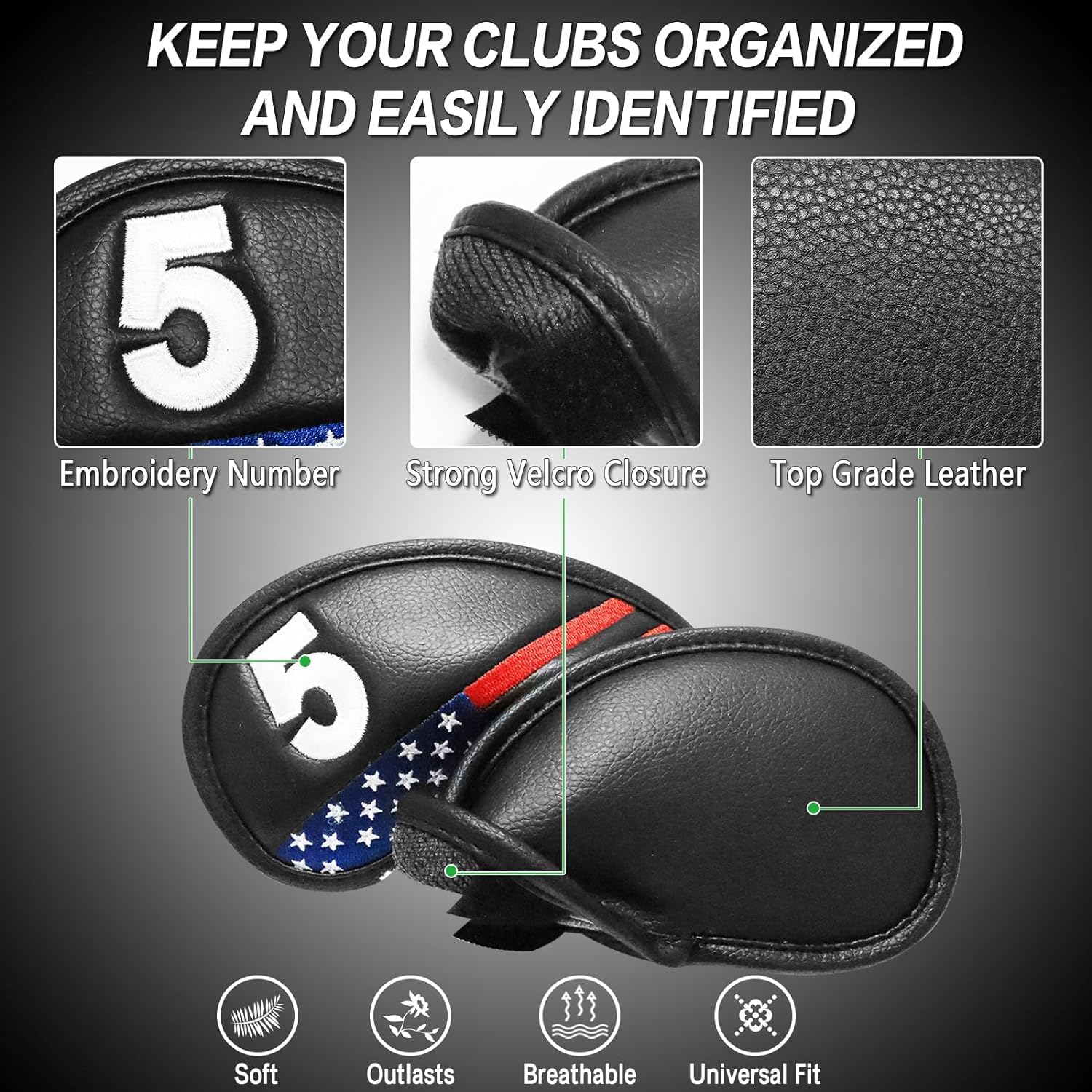 Premium 12-Piece Synthetic Leather Golf Iron Head Covers Set - Universal Fit for All Major Iron Clubs | Durable Club Protection | Perfect Golf Gift for Men & Women | Ideal for Course Play, Travel & Storage