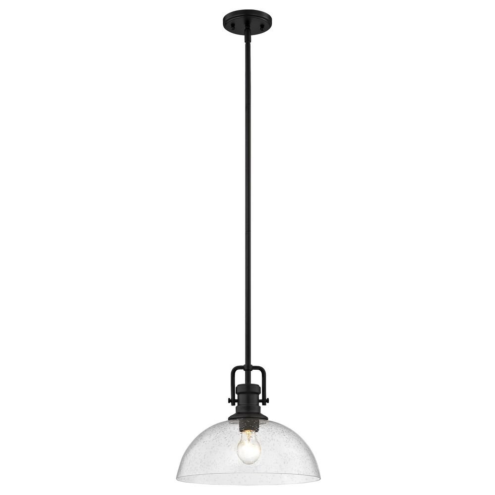 13-Inch Seeded Glass Black Pendant Light - Vintage Industrial Style Hanging Fixture for Kitchen Island, Dining Room & Bar Lighting