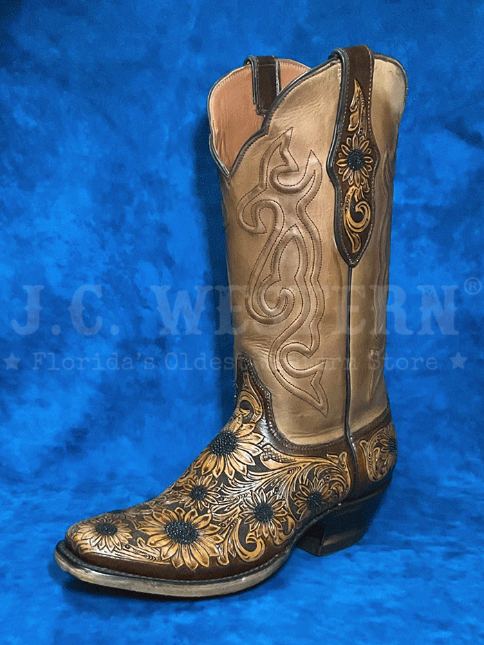 Handtooled Sunflower Women's Cowboy Boots - Black Jack LHT 1812 V4 in Chocolate Antique Tan | Western Fashion, Country Dance, Rodeo & Everyday Wear