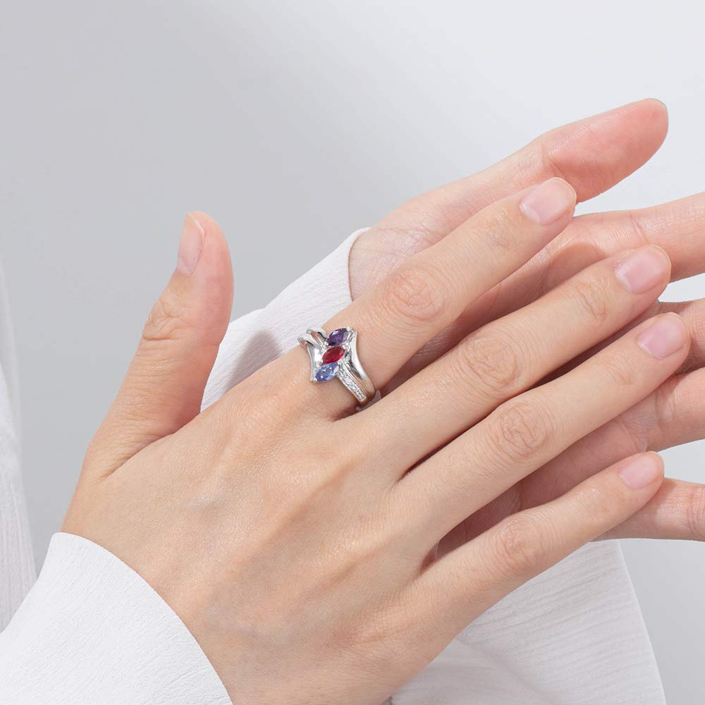 Custom Engraved Mother's Ring with 3 Simulated Birthstones - Personalized Family Promise Jewelry for Women - Name Engraved Gift for Mom, Wife, Daughter - Perfect for Mother's Day, Anniversary & Special Occasions