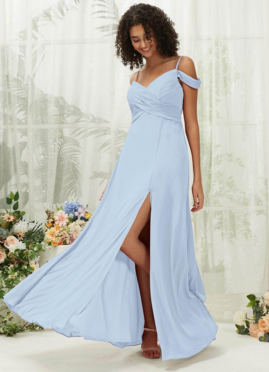 Cornflower Blue Sweetheart Chiffon Convertible Bridesmaid Dress with Pockets - Elegant Formal Gown for Weddings, Prom & Special Occasions