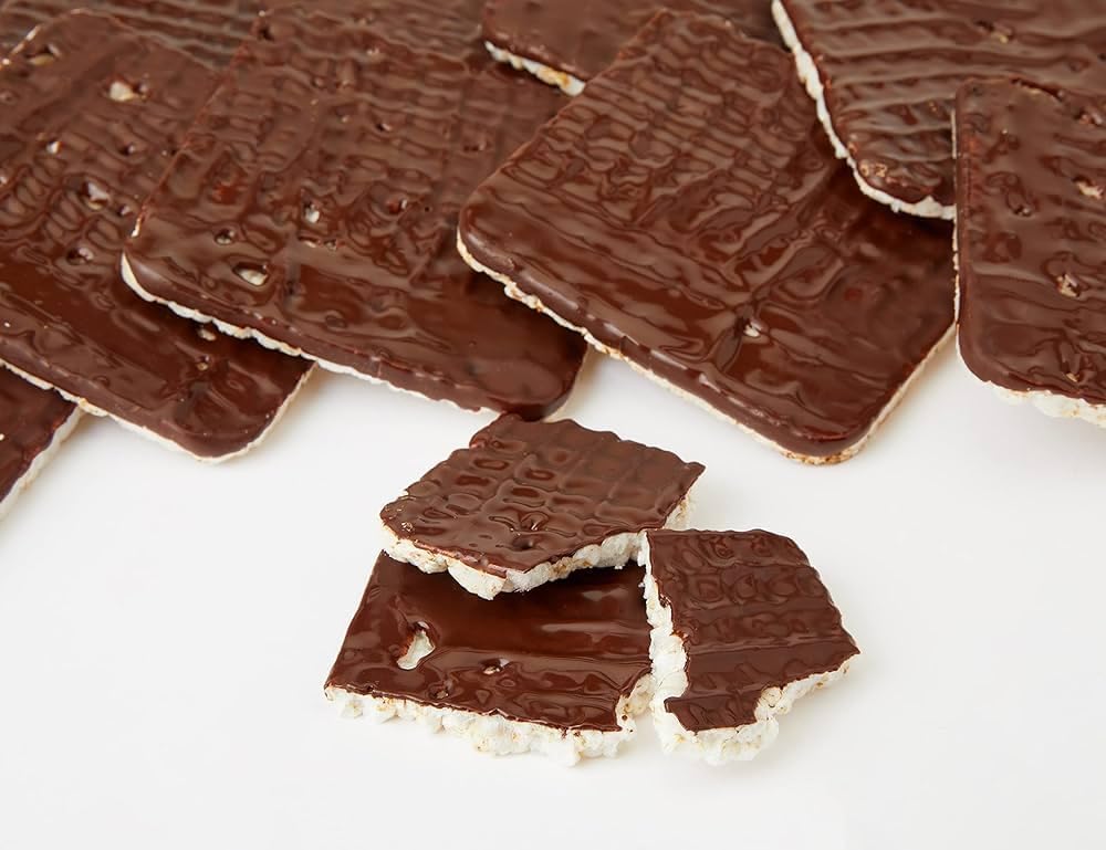 Paskesz Chocolate Covered Rice Cakes Squares - Whole Grain, Dairy Free, Gluten Free, Kosher, Low Calorie Healthy Snacks (2.6 oz, Pack of 1) - Perfect for On-the-Go, School Lunches & Weight Management