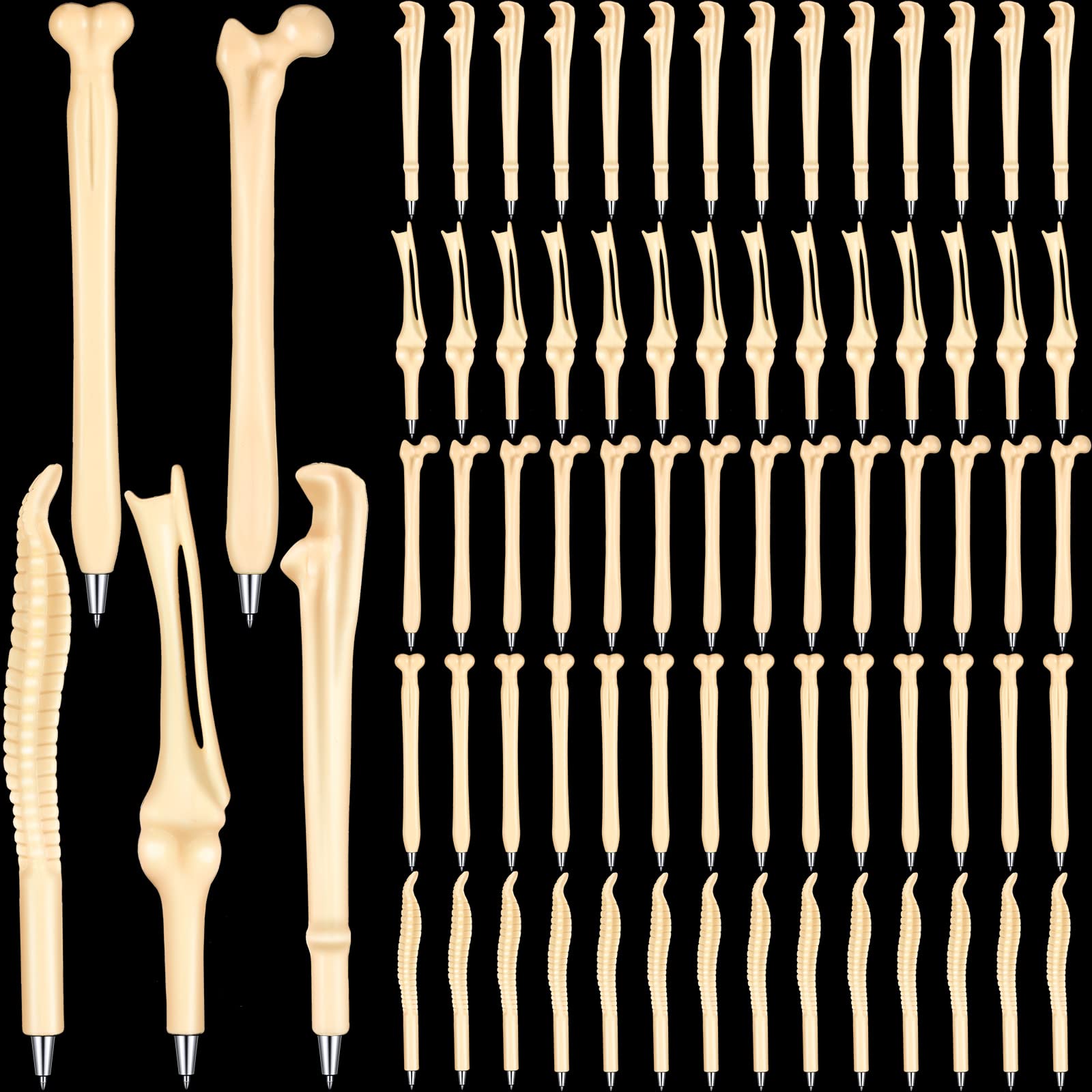 70 Pcs Halloween Bone Pens - Novelty Skeleton Ballpoint Pens with 1.0mm Black Ink, Creative Finger Pens for Artists, Doctors, Nurses - Perfect for School, Office & Halloween Party Decorations (Great for Gift Giving, Cosplay Props & Spooky Event Supplies)