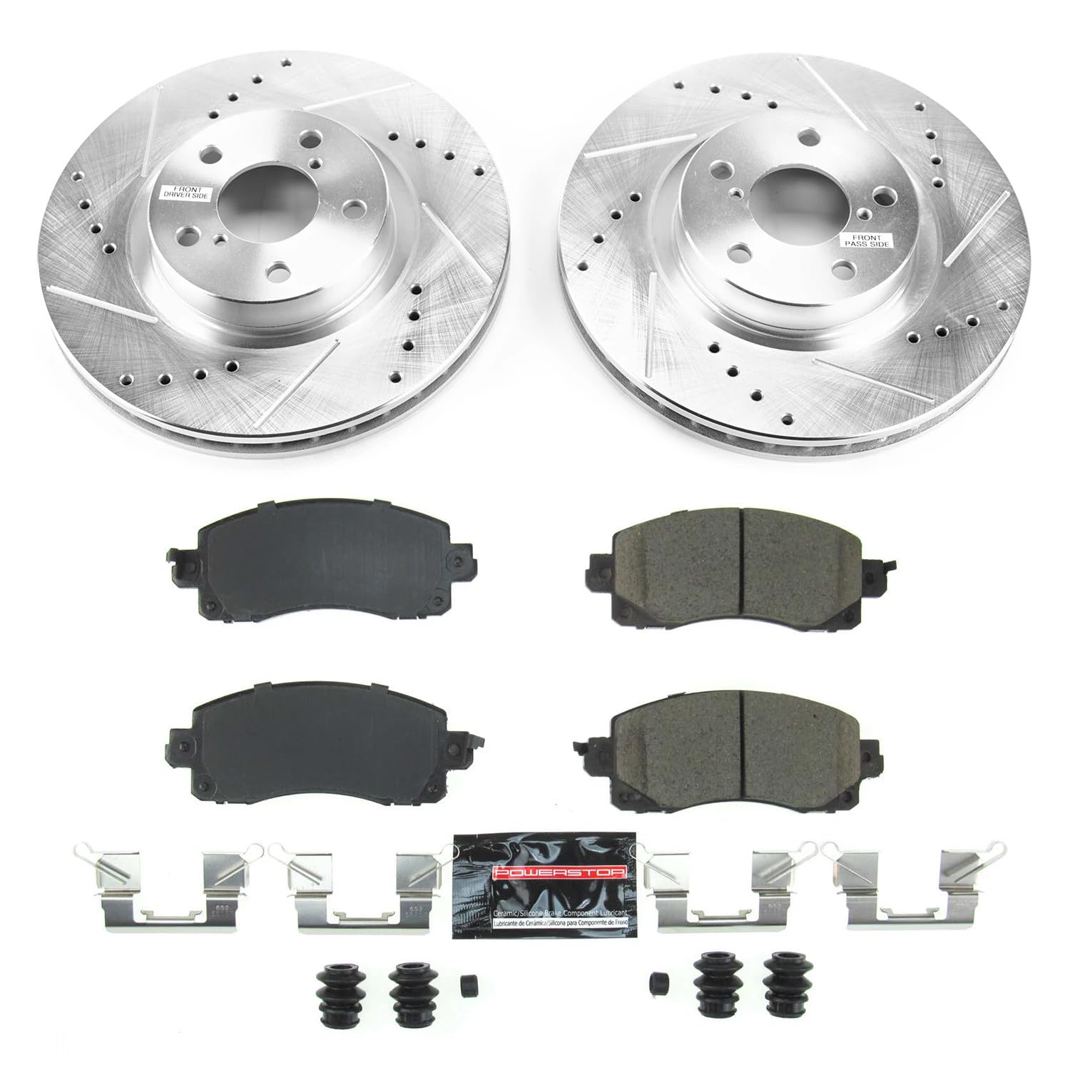 Power Stop K7891 Z23 Carbon Fiber Brake Pads & Drilled/Slotted Rotors Kit - Compatible with 2017-2022 Subaru Impreza | High-Performance Braking for Street & Track Use