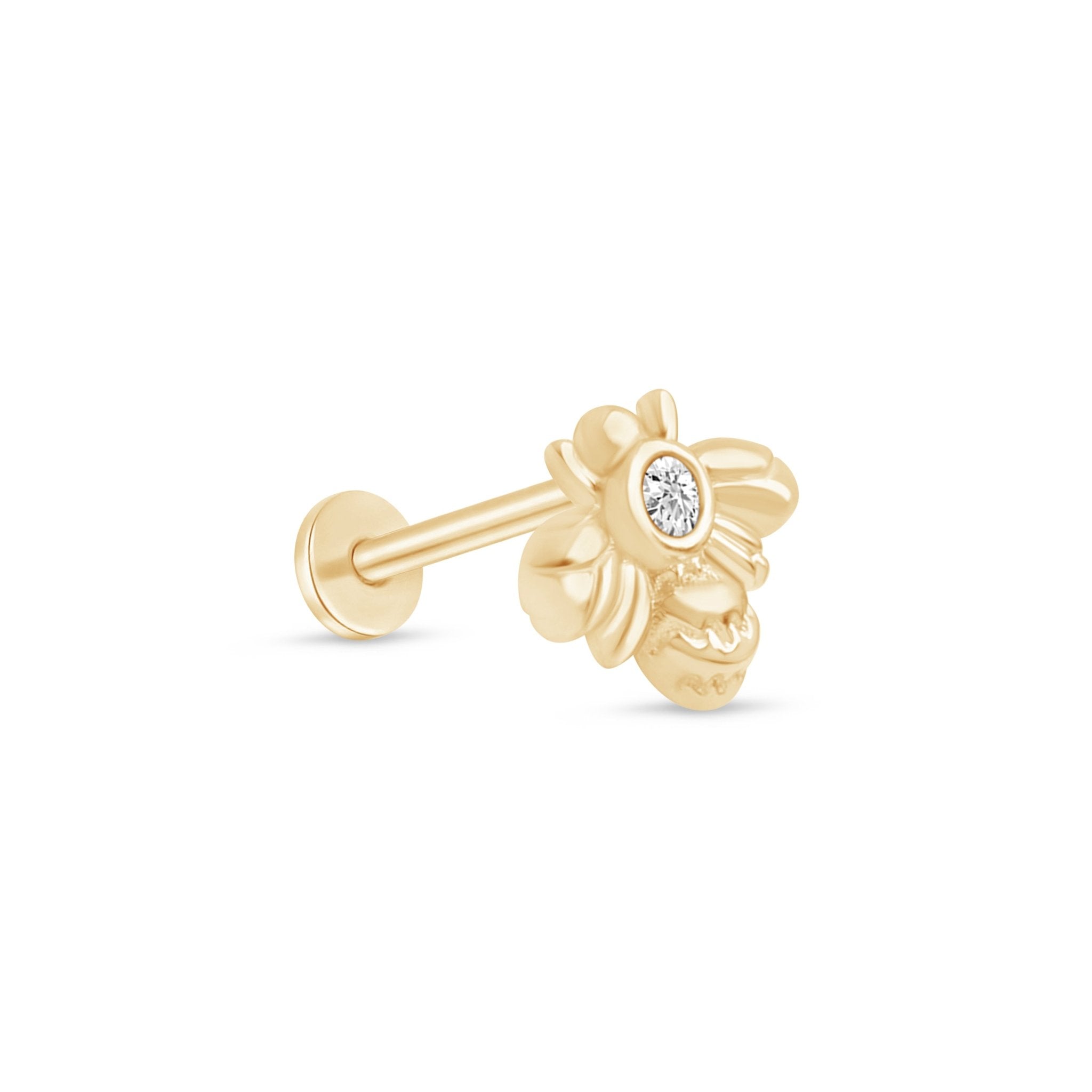 14K Yellow Gold Cubic Zirconia Bee Stud Earrings - Hypoallergenic Flat Back Post for Sensitive Ears | Perfect for Everyday Wear, Gift Giving & Bee-Themed Jewelry Collections