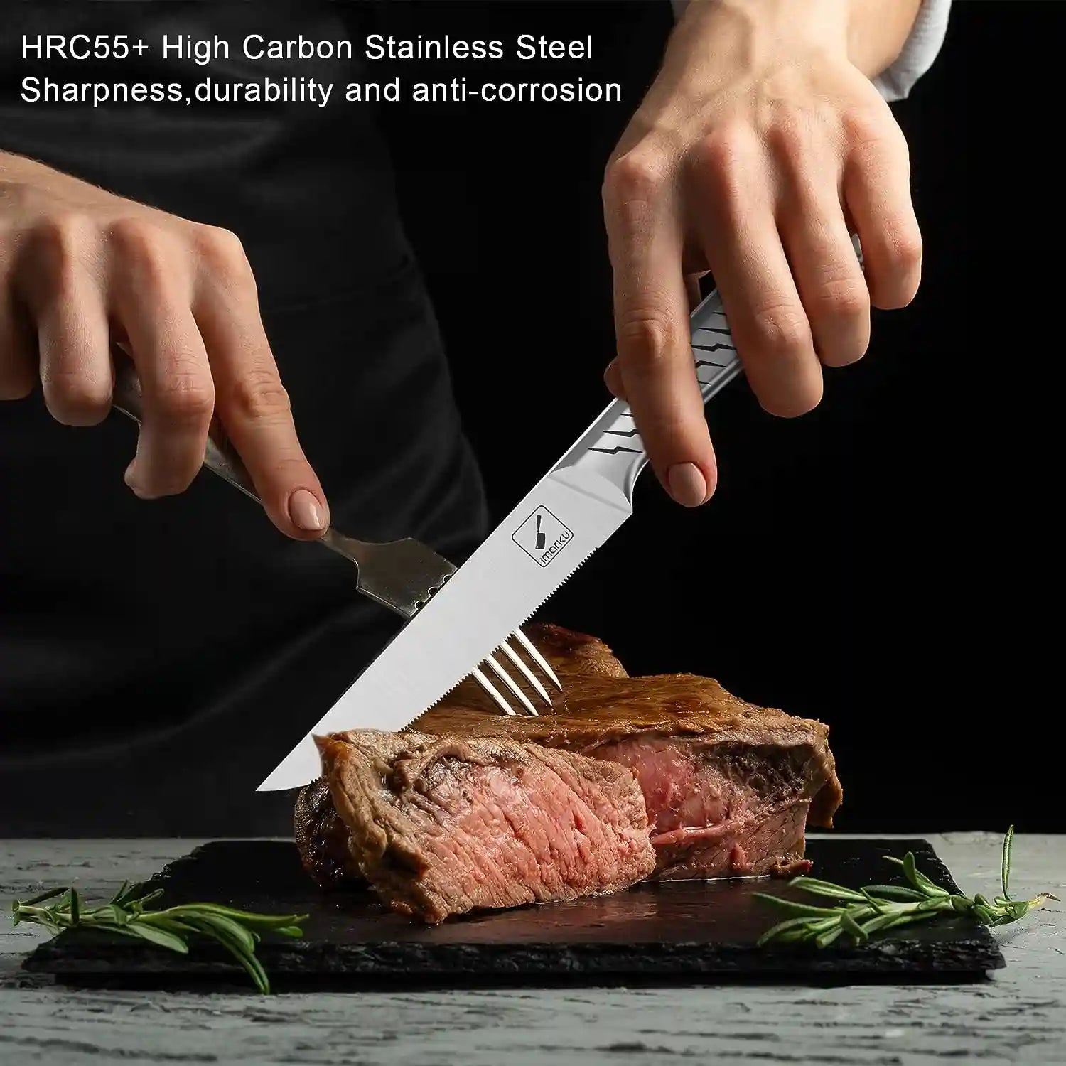 Premium Serrated Steak Knife Set - 4-Piece with Lightning Pattern Design for Effortless Cutting | Perfect for Steak Dinners, BBQ Parties & Fine Dining Experience