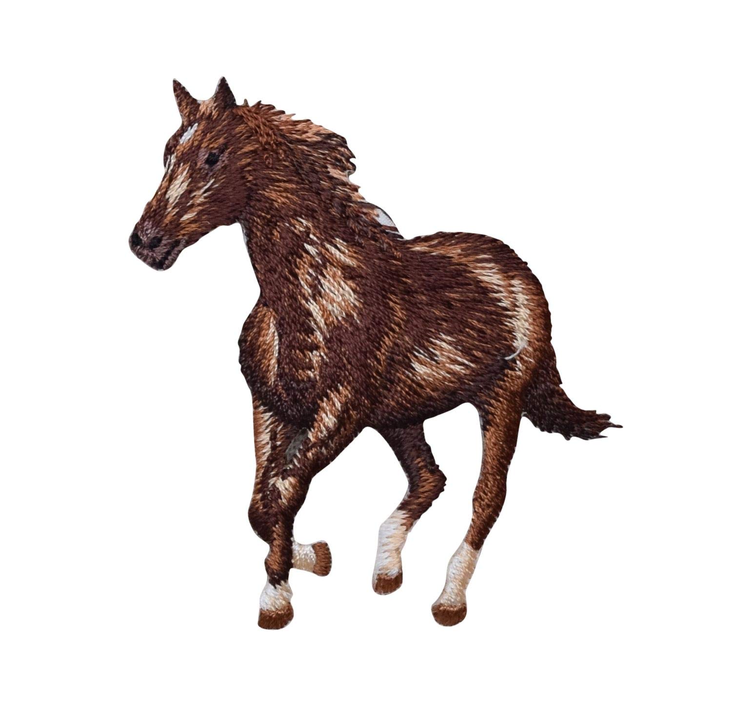 Realistic Horse Embroidered Iron On Patch - Full Body Design Facing Left - Perfect for DIY Clothing, Bags & Denim Jackets