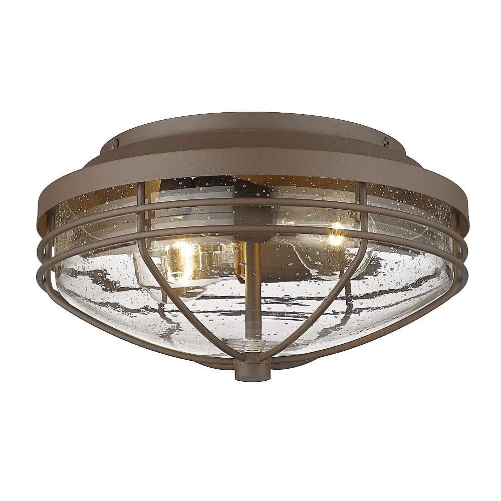 Golden Lighting 9808-OFM NB-SD Seaport Outdoor Flush Mount Ceiling Light Fixture - Natural Black (UV Resistant) - Weatherproof Outdoor Lighting for Porch, Patio, Deck & Entryway