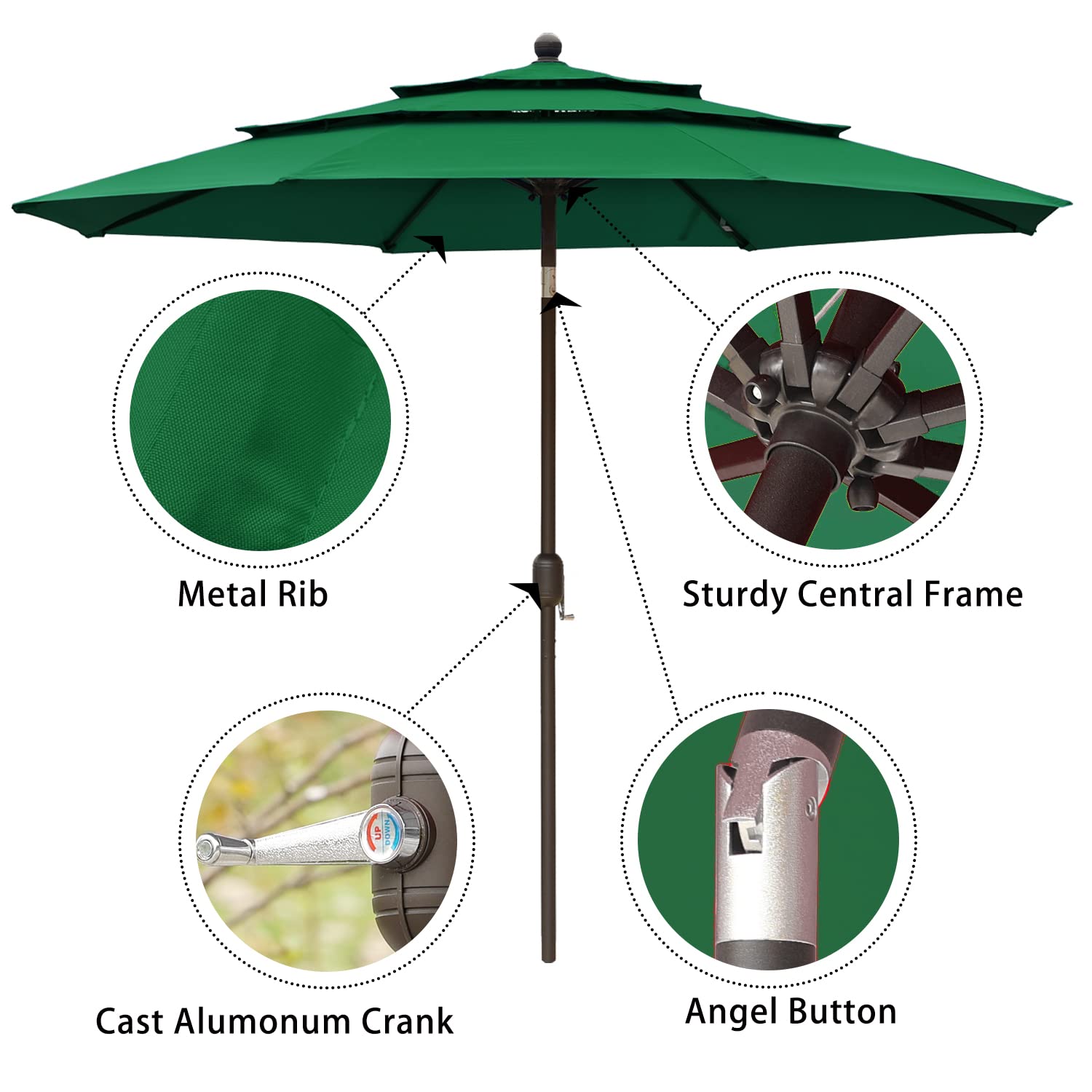 Aoodor 10 ft Green Outdoor Patio Umbrella with 3-Tier Design - Perfect for Backyard, Garden, Poolside, and Outdoor Dining Areas