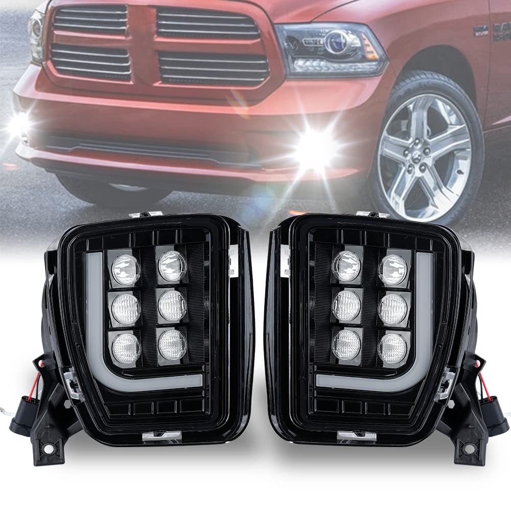 ROCCS LED Fog Lights & DRL for Dodge Ram 1500 (2013-2018) - Black Housing, Clear Lens - Daytime Running Lights & Passing Driving Lamps - Perfect for Off-Roading, Night Driving & Enhanced Visibility