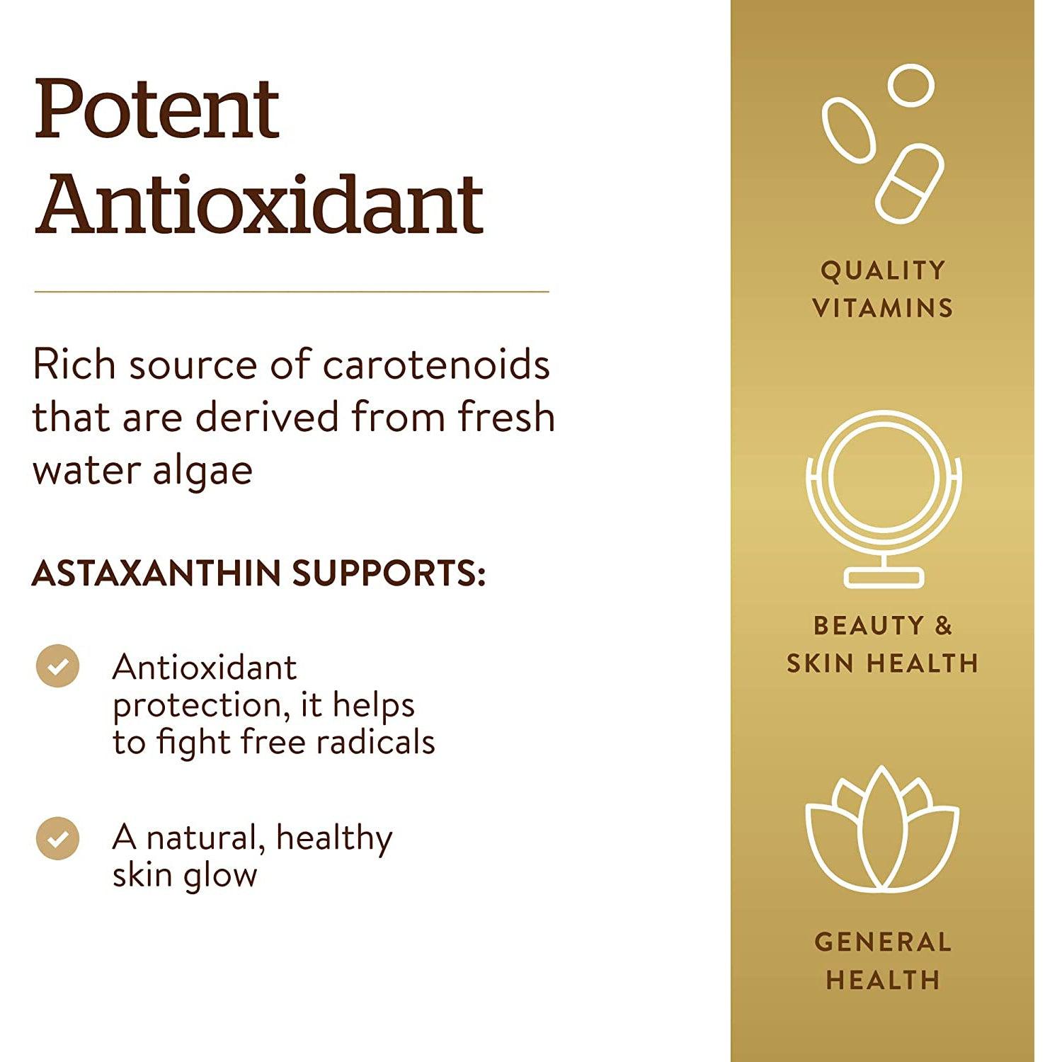 Solgar Astaxanthin 10 mg Softgels - Premium Natural Antioxidant Supplement for Skin, Eye & Joint Health - Supports UV Protection & Anti-Aging - 60 Count