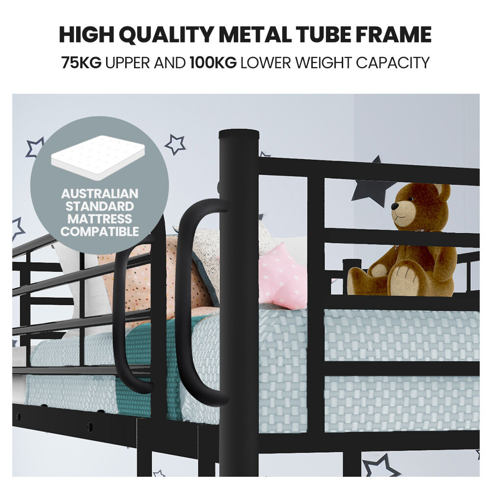 2 in 1 King Single Metal Bunk Bed Frame - Dark Matte Grey - Space Saving Bunk Bed for Kids & Teens - Perfect for Small Bedrooms, Guest Rooms & Dormitories