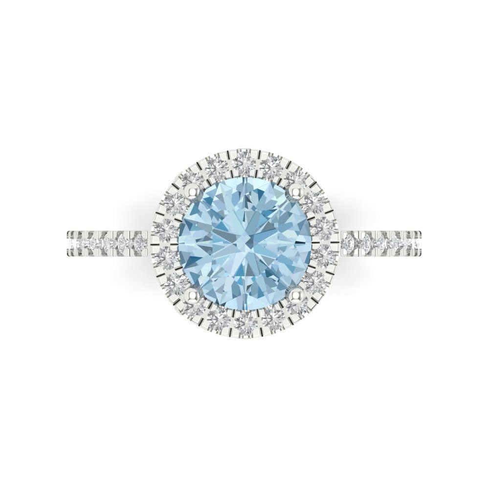 1.82ct Natural Sky Blue Topaz Solitaire Halo Ring in 14K White Gold - Designer Modern Statement Jewelry for Women | Perfect for Weddings, Anniversaries & Special Occasions