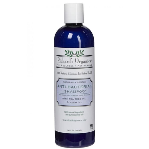 Richard's Organics Anti-Bacterial Dog Shampoo - 12oz | Gentle Formula for Itchy Skin & Odor Control | Perfect for Bathing Pets at Home or Grooming Salon