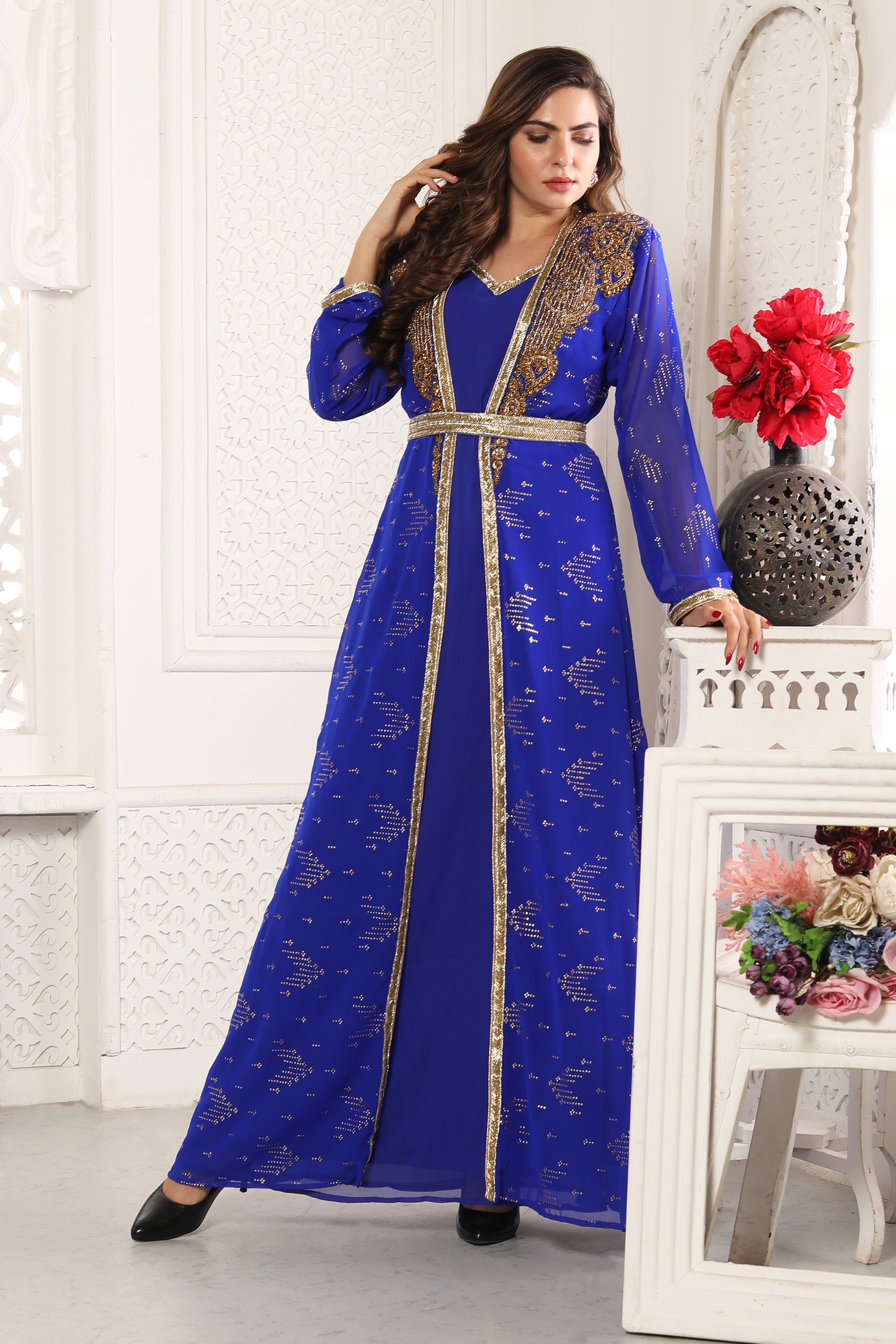 Elegant Designer Kaftan Henna Tea Party Maxi Gown for Women - Flowy Bohemian Summer Dress for Beach, Wedding & Special Occasions