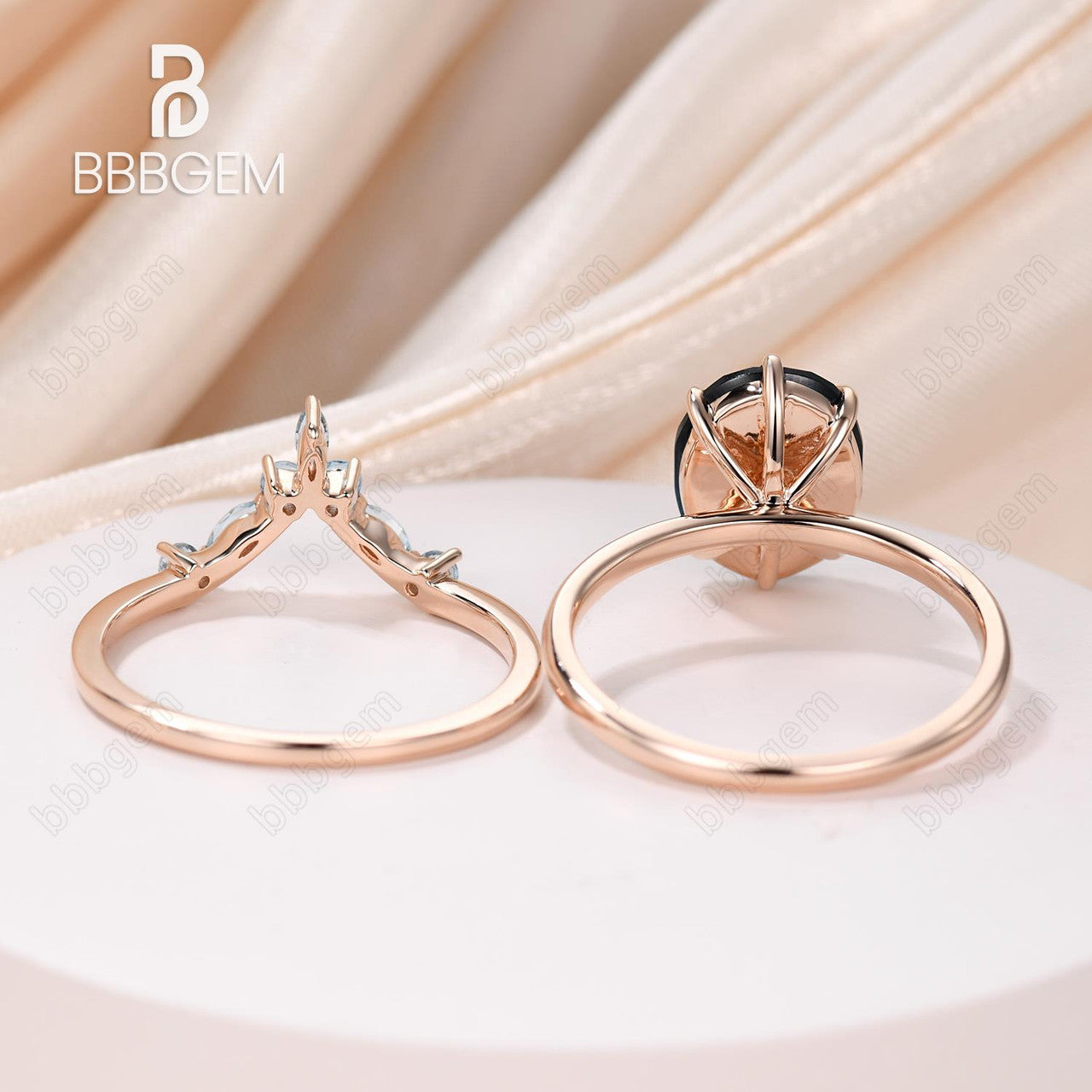 10x8mm Oval Cut Black Spinel Engagement Ring Set with Rose Gold Band - Checkerboard Cut Black Gemstone, August Birthstone - Perfect for Weddings, Anniversaries & Special Occasions