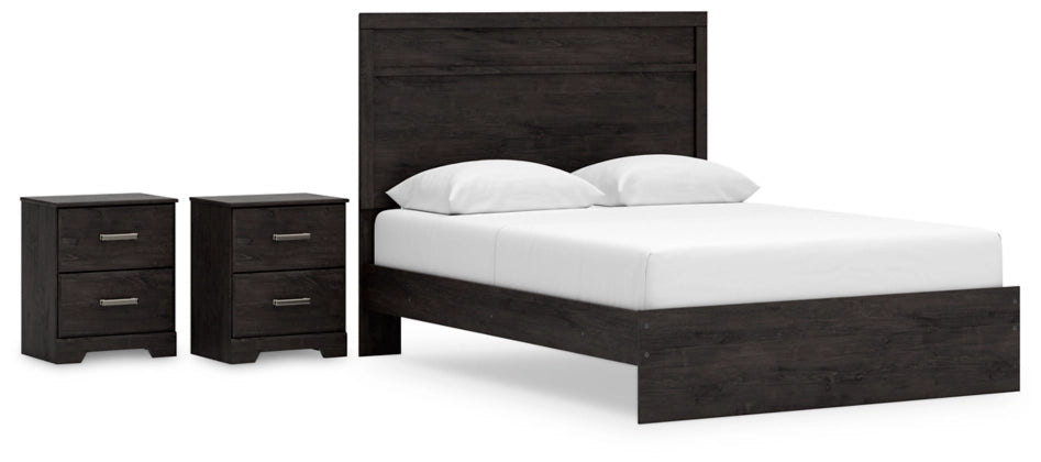 Belachime Queen Size Panel Bed Frame with 2 Nightstands - Modern Wooden Bedroom Set for Master Bedroom & Guest Room