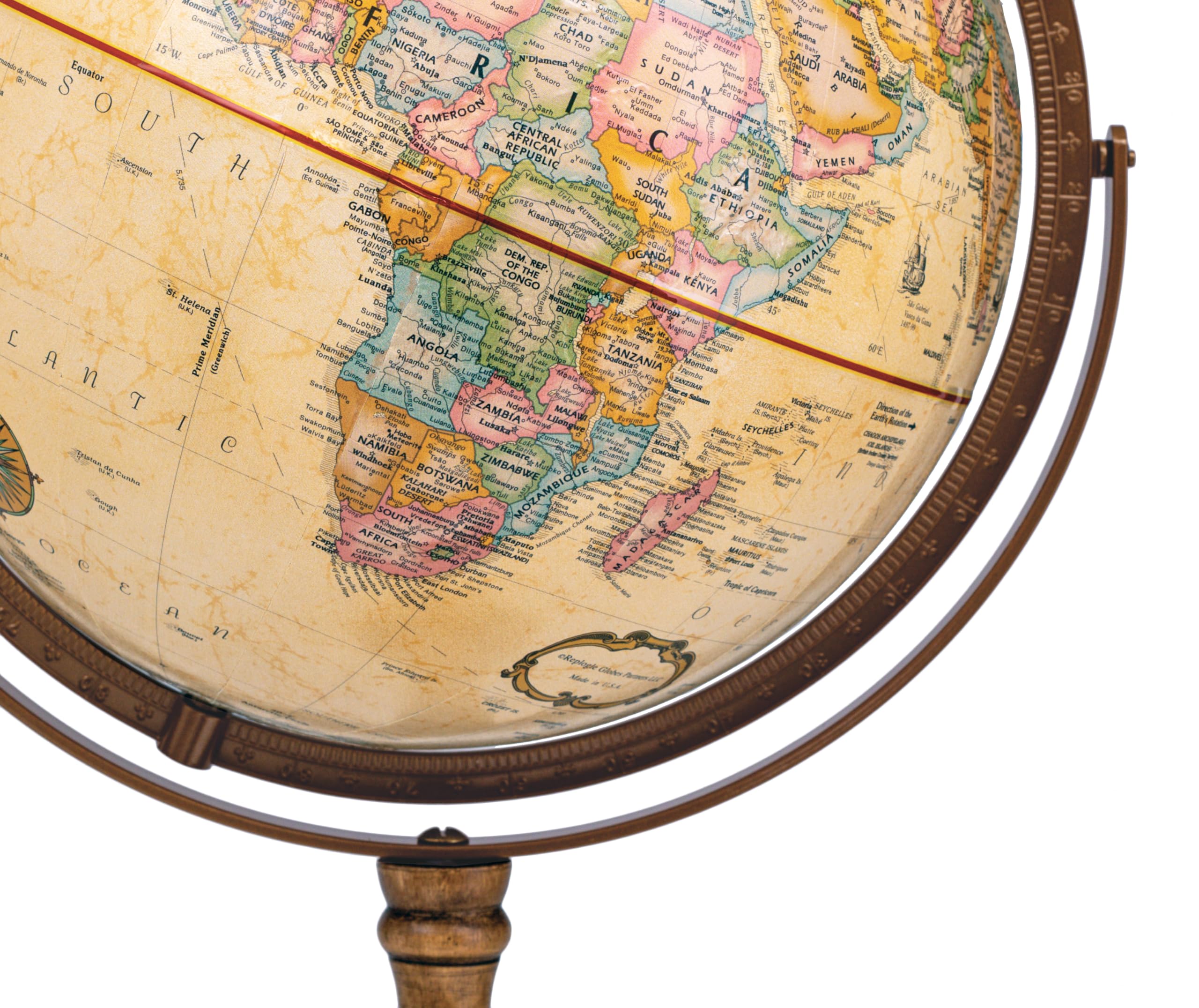 Replogle Treasury 12 Inch Antique Convertible Globe - Floor & Desktop Geographic World Map for Home Office, Classroom Decor & Geography Learning