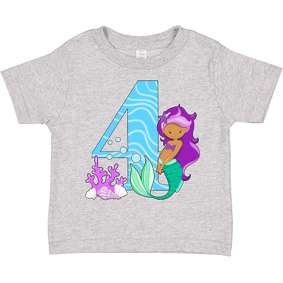 Inktastic Fourth Birthday Mermaid Toddler T-Shirt - Cute Mermaid Design for 4 Year Old Girls - Perfect for Birthday Parties, Playdates & Everyday Wear