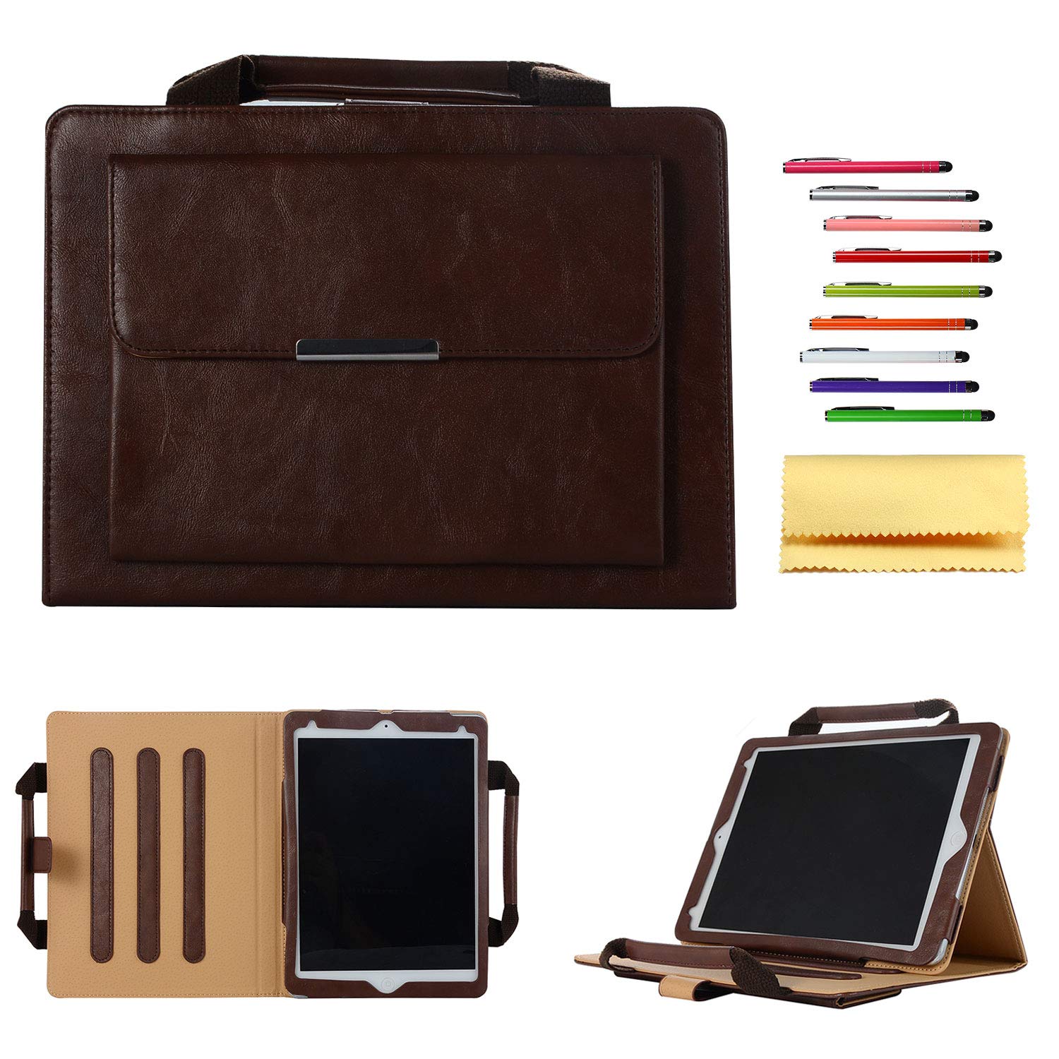 Premium Leather iPad 9.7 Inch Case with Hand Strap & Pencil Holder - Auto Sleep/Wake Feature - Compatible with iPad 9.7 2018/2017/Air/Air 2/Pro 9.7 - Perfect for Work, Travel & Home Use (Brown)
