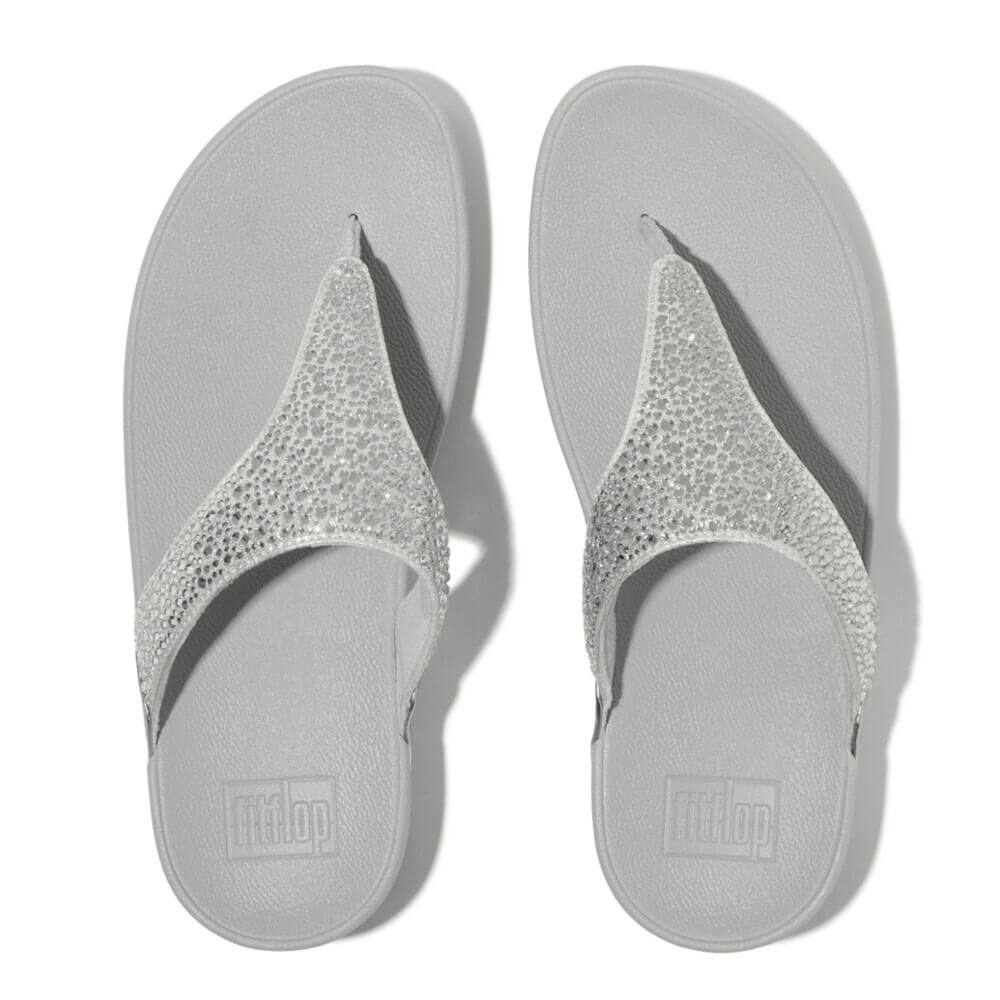 FitFlop Lulu Crystal Mix Sandals for Women - Comfortable Silver Glitter Flip Flops with Arch Support | Perfect for Beach, Pool, and Summer Vacation Outfits