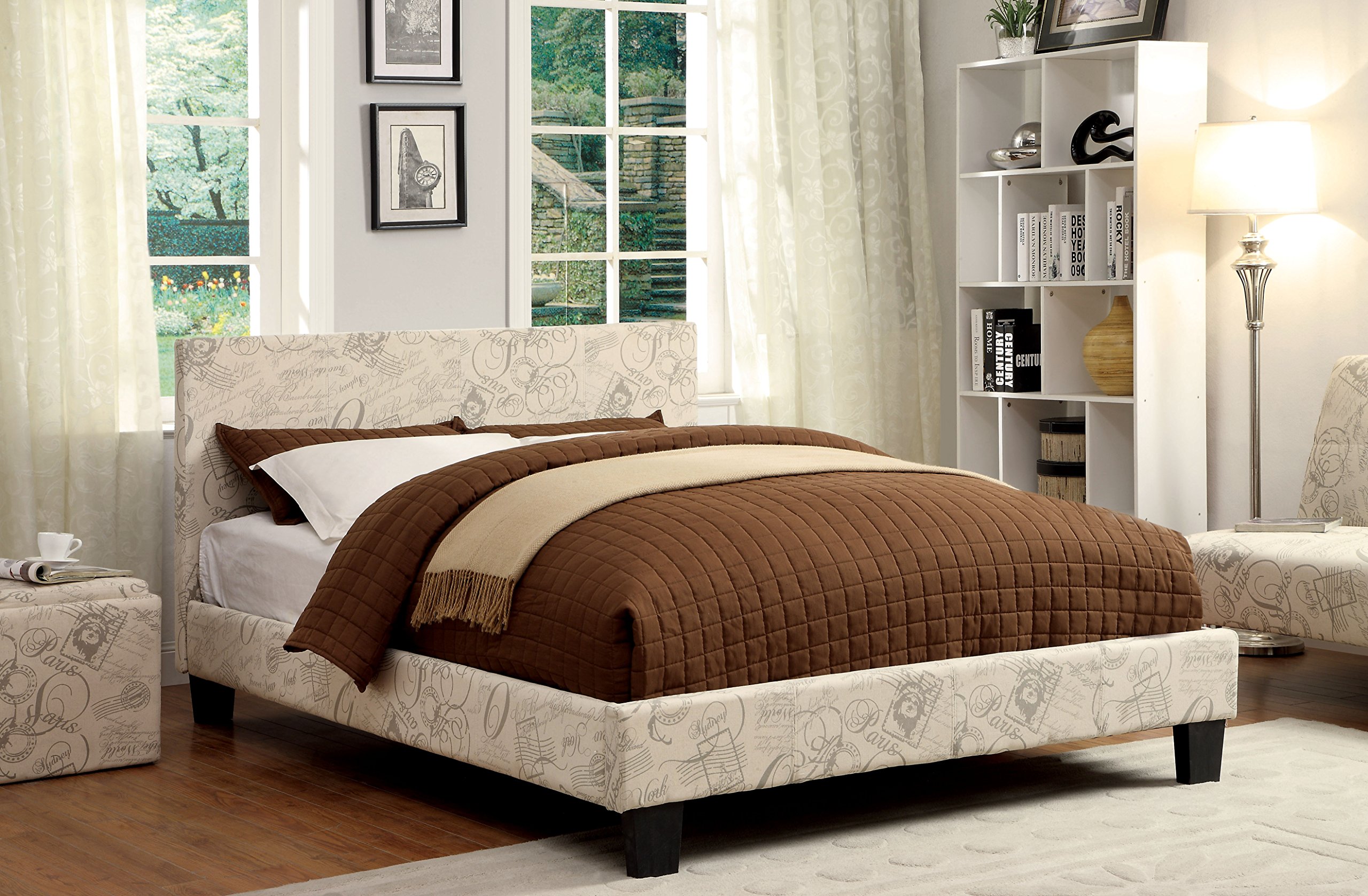 Furniture of America Voyager Upholstered Platform Bed Queen Size - Modern Bedroom Furniture with Sturdy Wood Frame & Luxe Fabric Upholstery | Perfect for Master Bedrooms, Guest Rooms & Small Spaces